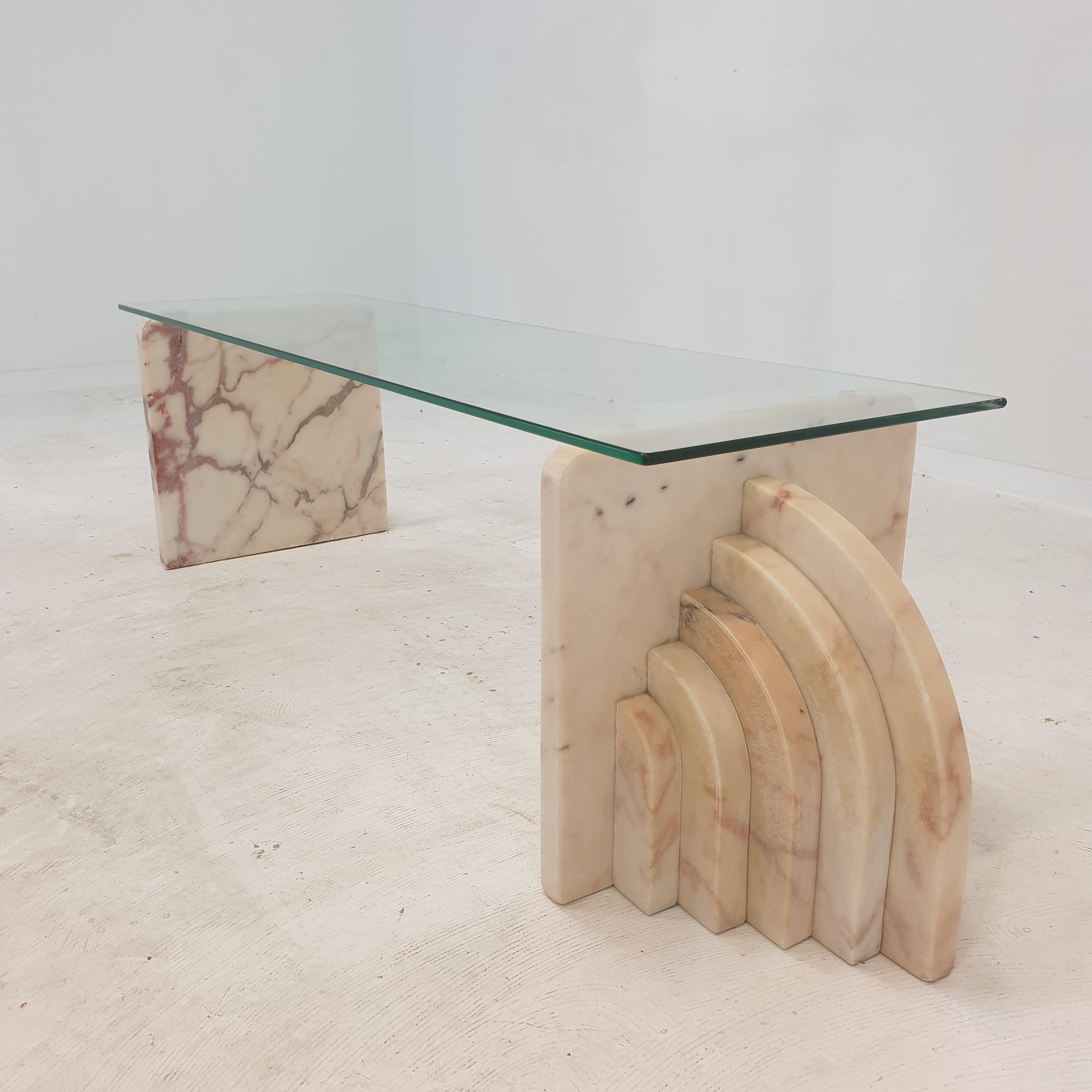 Italian Marble Coffee Or Side Table With Glass, 1970s For Sale 2