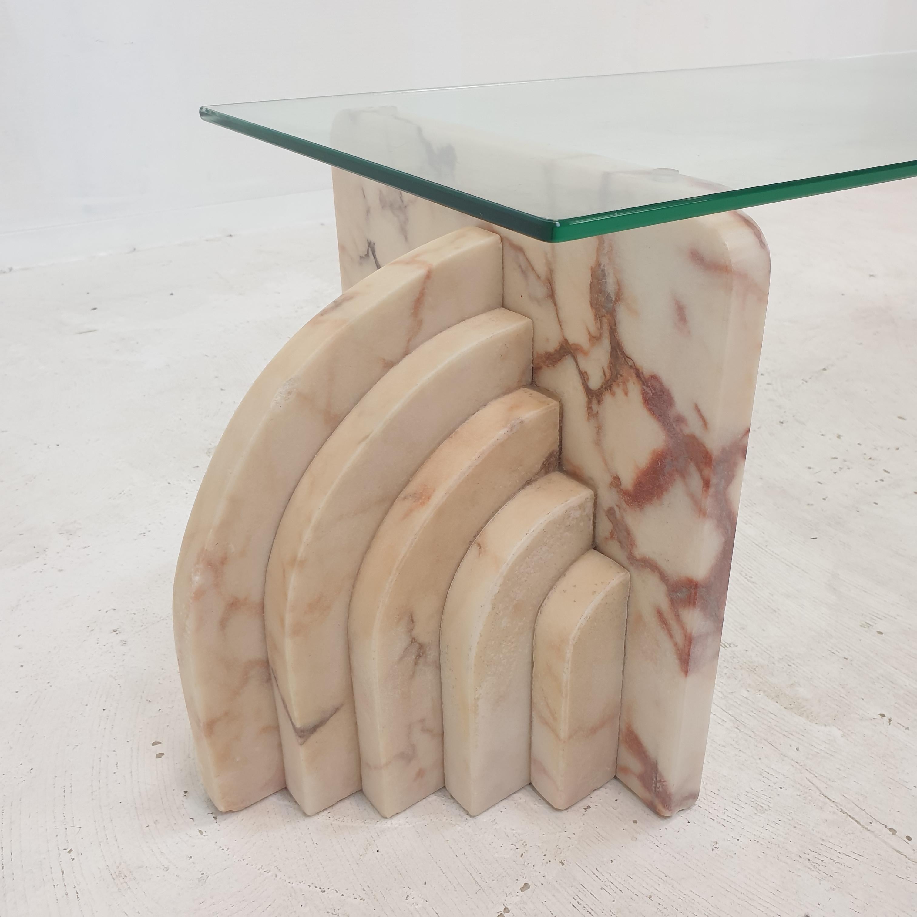 Italian Marble Coffee Or Side Table With Glass, 1970s For Sale 3