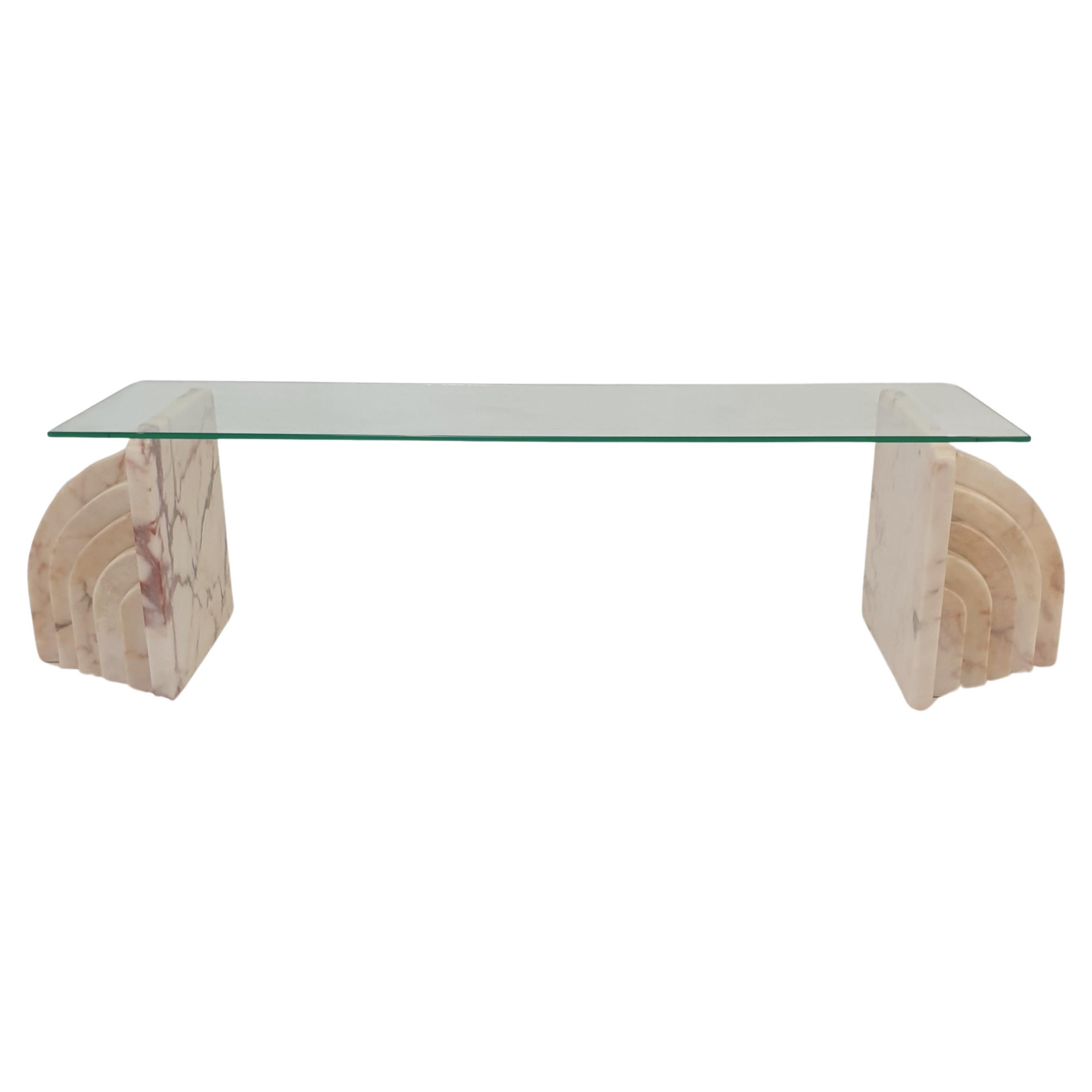 Italian Marble Coffee Or Side Table With Glass, 1970s For Sale