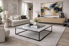Italian Marble Coffee Table Marquetry Portoro, Grey Marble, Glass Modern Design