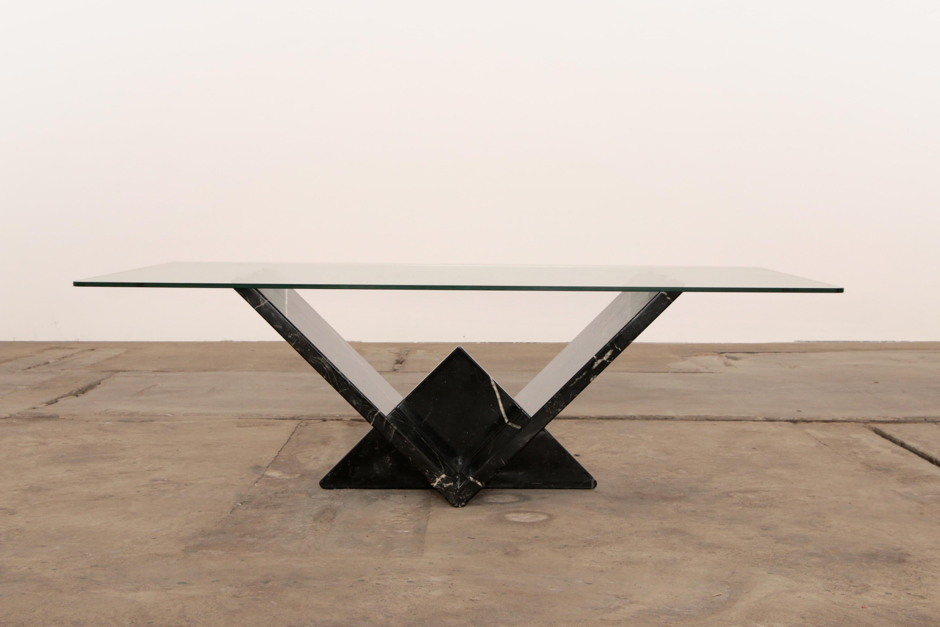 Late 20th Century Italian Marble Coffee Table with Glass Top, 1970 For Sale