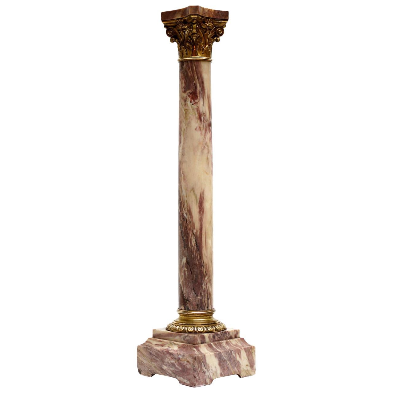 Italian Marble Column Pedestal with Corinthian Capital For Sale