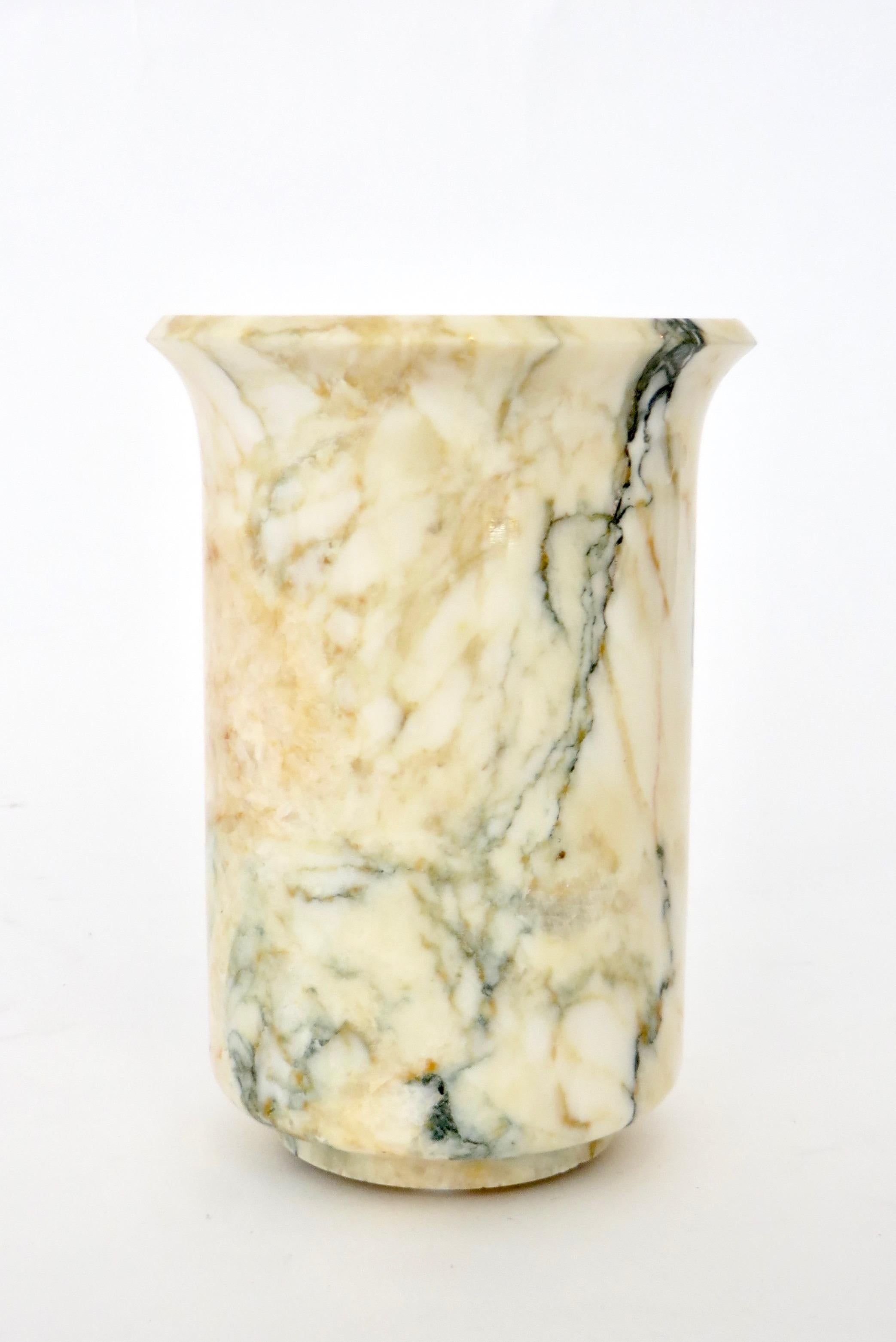 Mid-Century Modern Italian Marble Cream Gold Blue Black Green Veined Vase