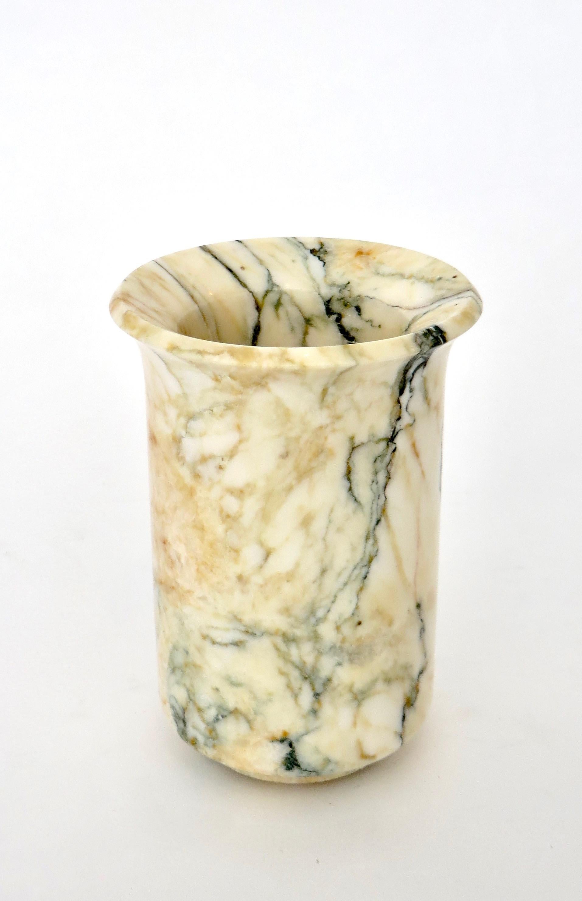Italian Marble Cream Gold Blue Black Green Veined Vase In Excellent Condition In Chicago, IL