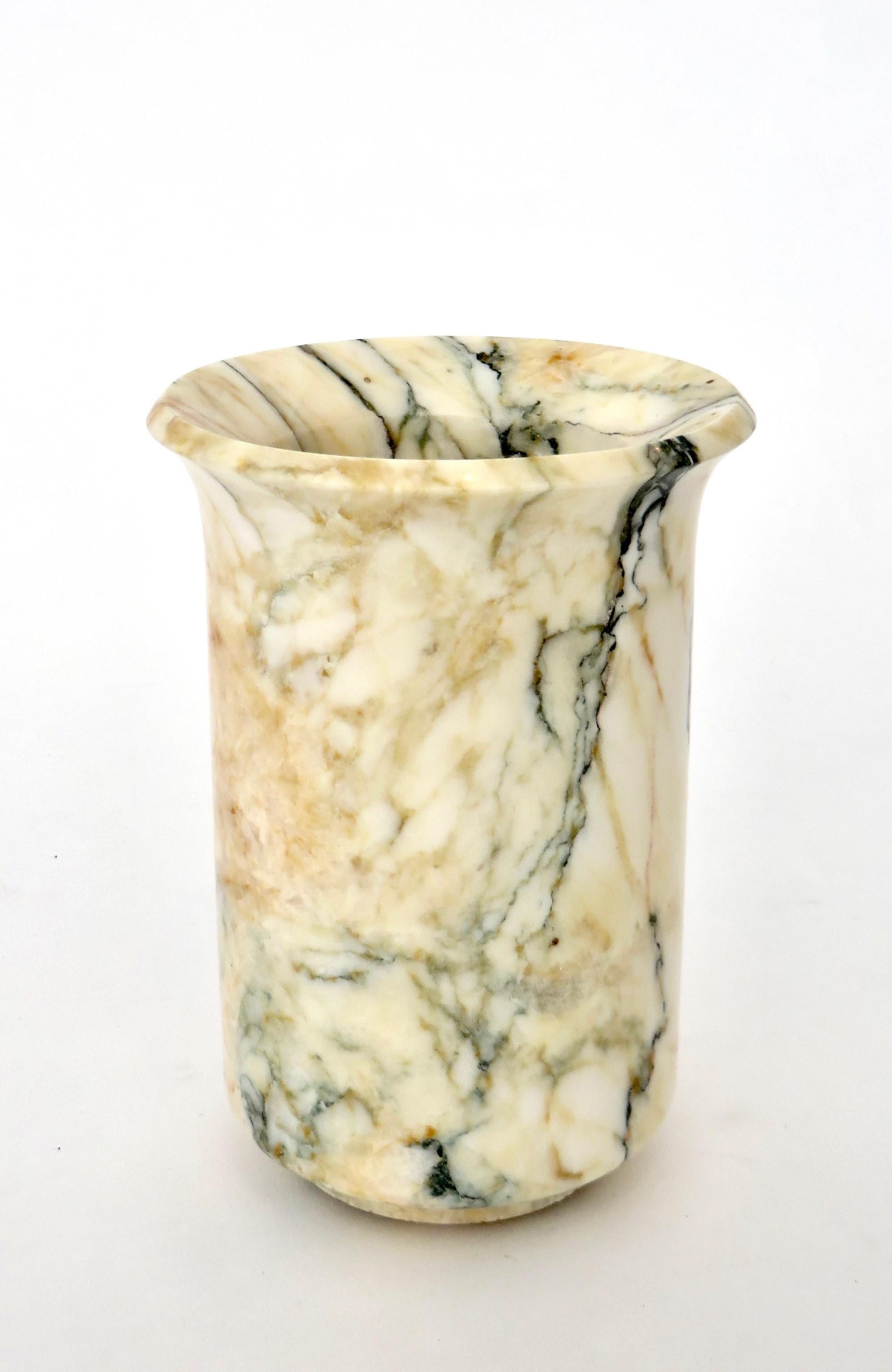 Mid-20th Century Italian Marble Cream Gold Blue Black Green Veined Vase
