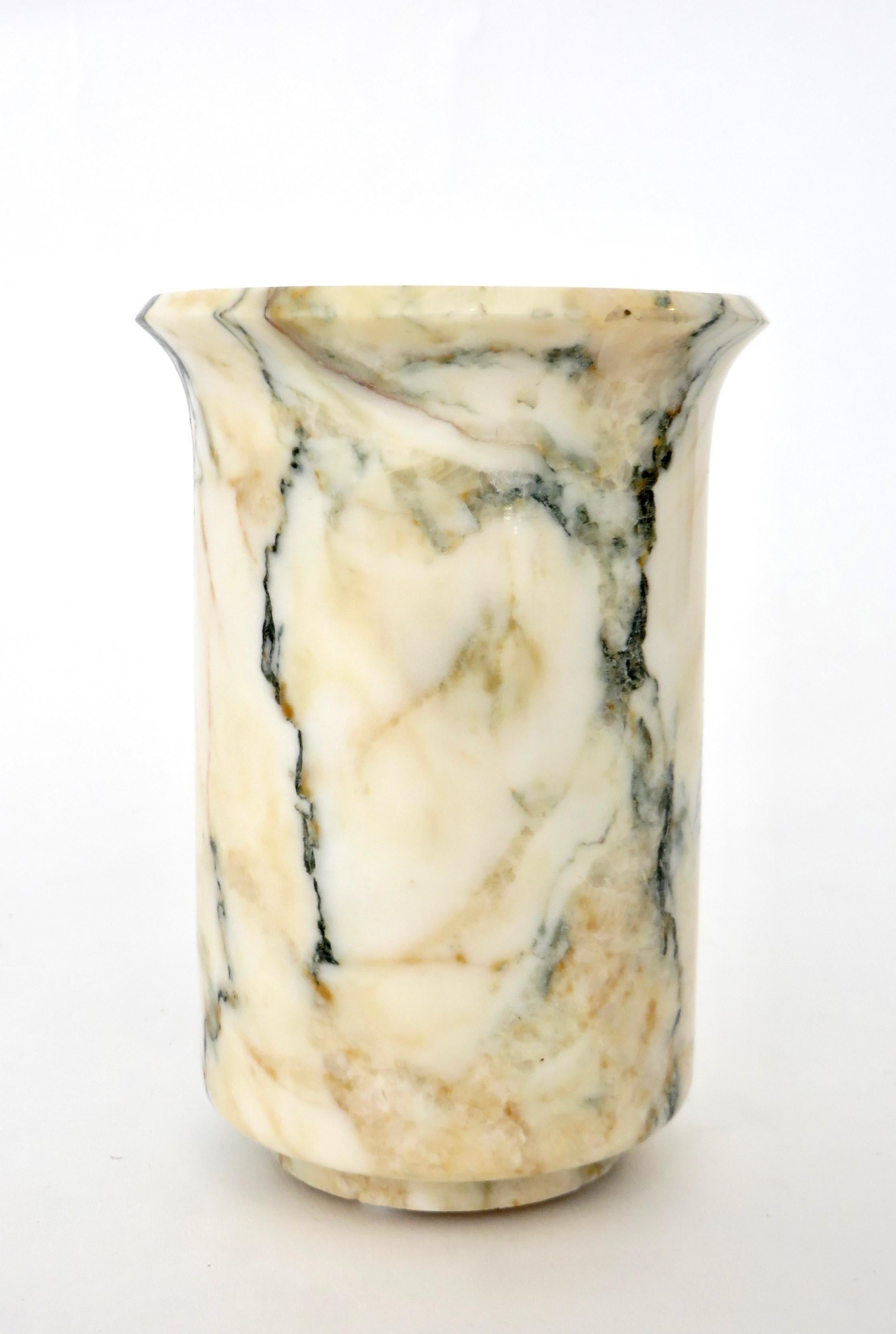 Italian Marble Cream Gold Blue Black Green Veined Vase 1