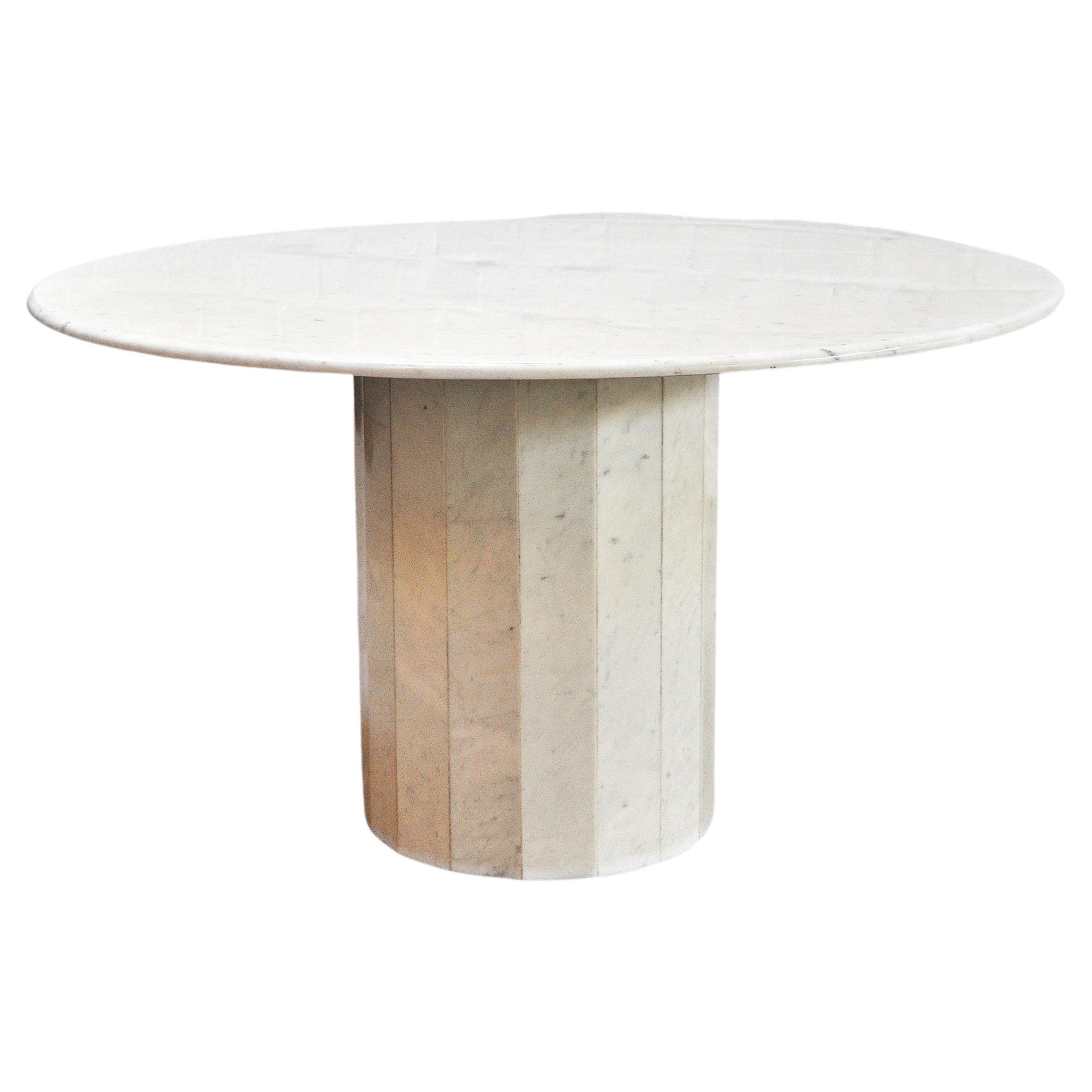 1970s Round Italian Carrara Marble Dining Table at 1stDibs