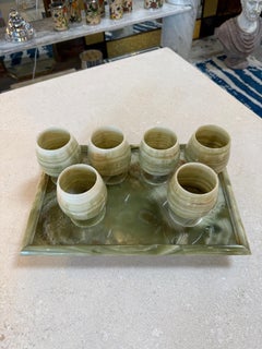 Italian Marble Drink Set with Tray and Six Goblets, 1970s