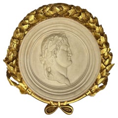 Italian marble dust Relief of Roman Emperor with Gilt Frame