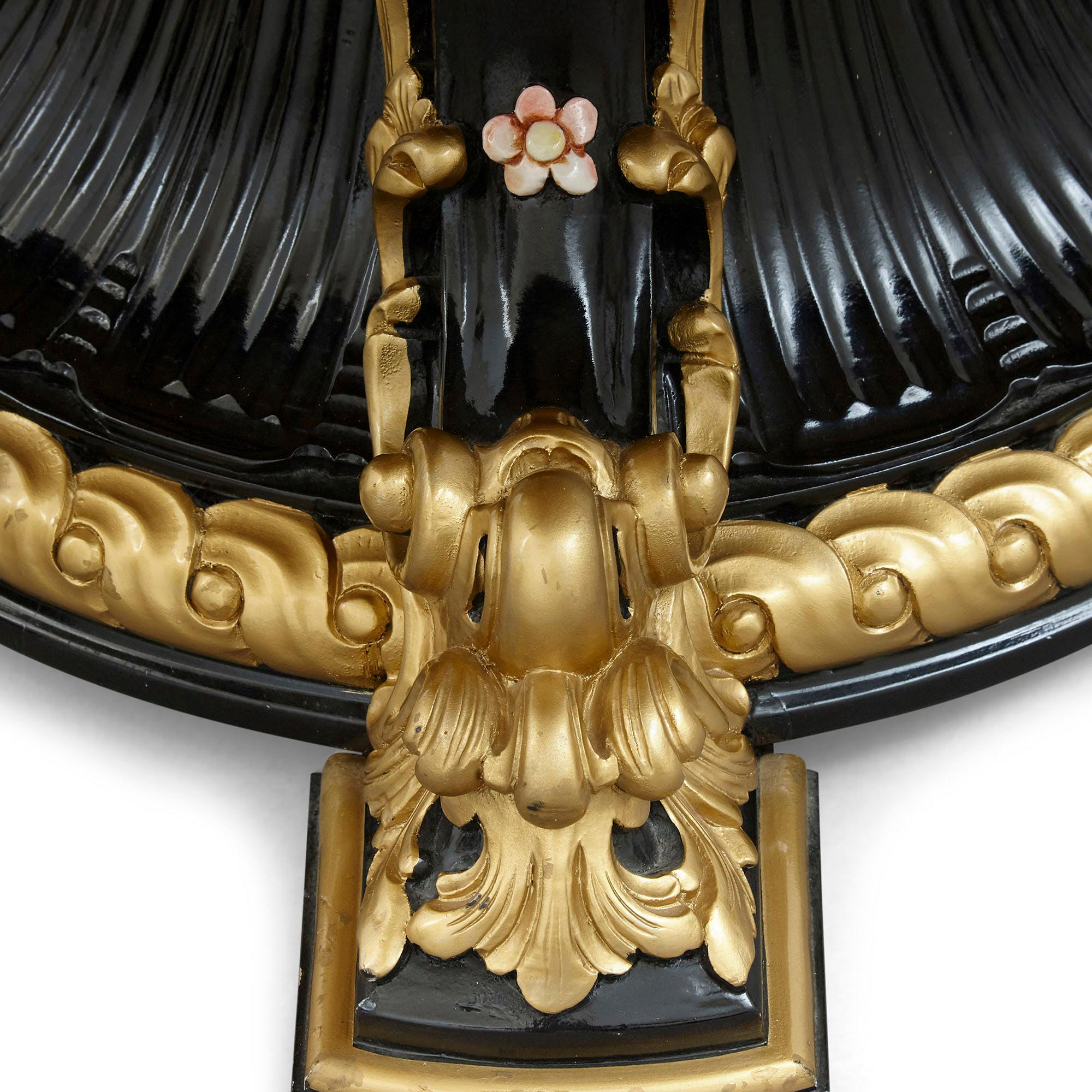 Ebonized Italian Marble, Ebonised and Gilt Wood Dining Table For Sale