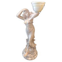 Italian Marble Figurative Sculpture of a Woman with Torchère, Late 19th Century