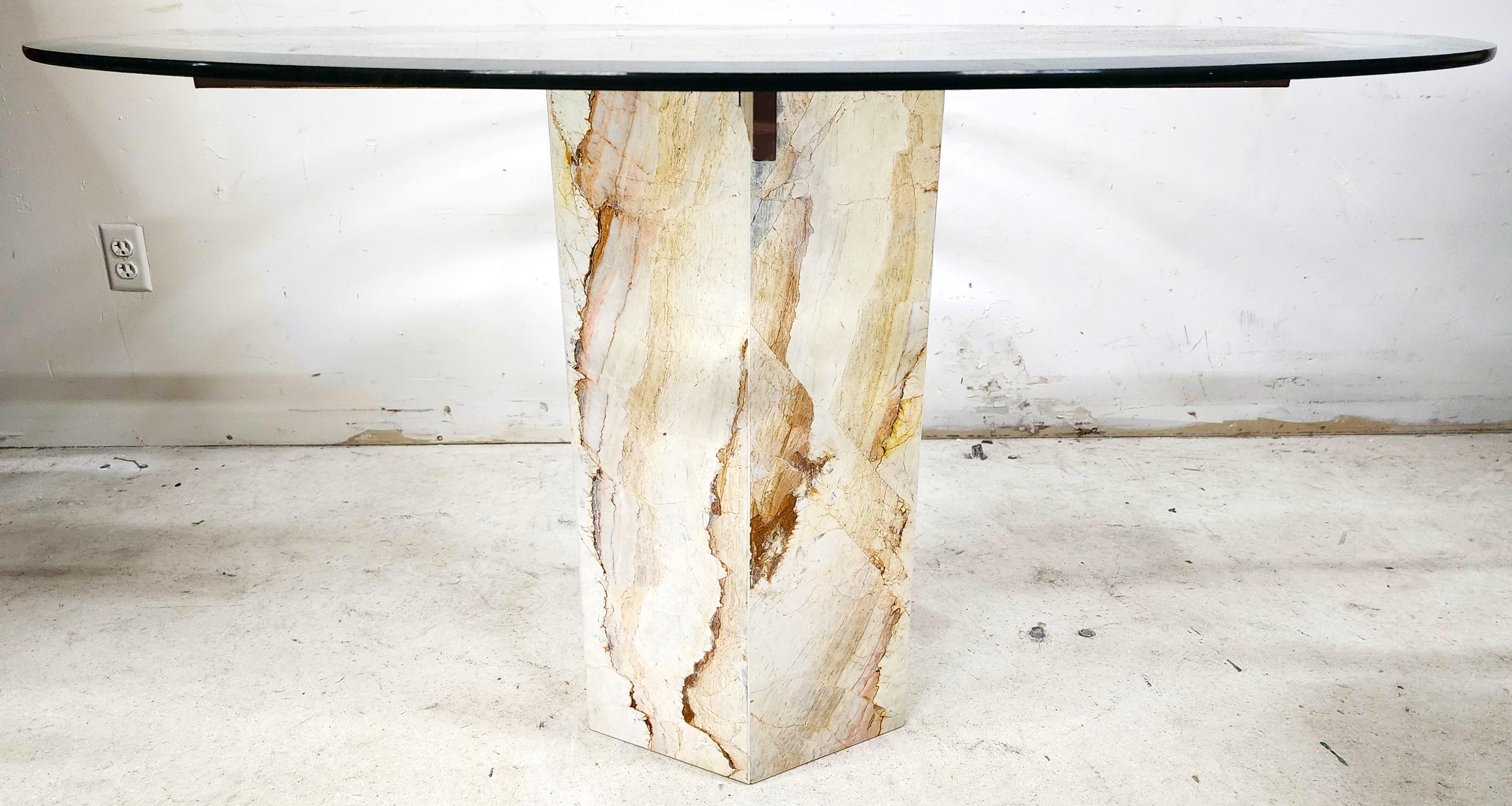 Offering One Of Our Recent Palm Beach Estate fine Furniture Acquisitions Of 
An Italian Marble & Glass Dining Table 
Featuring a fantastic marble base and beveled edge glass top.

Approximate Measurements in Inches
29
