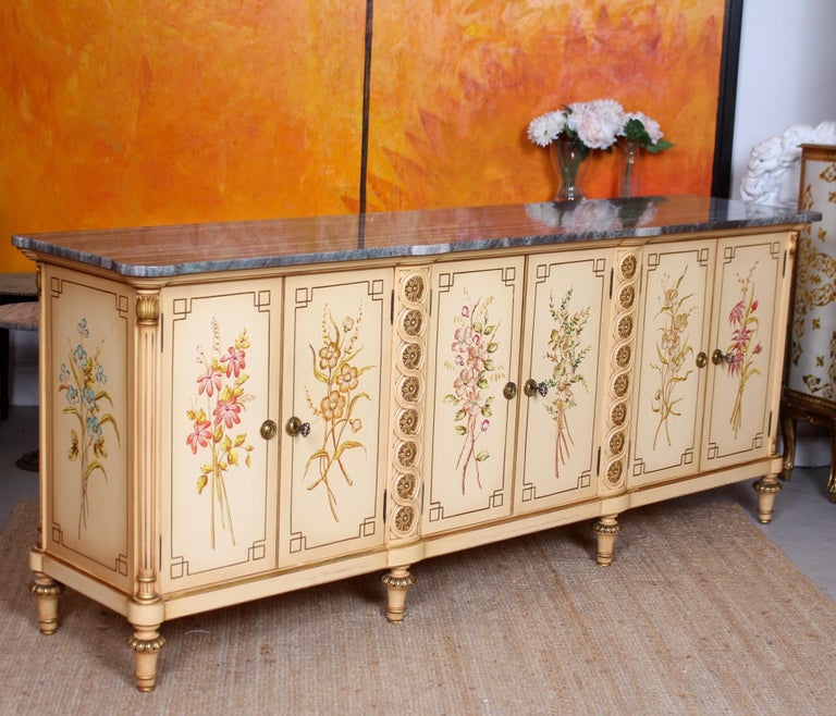 Italian Marble Hand Painted Credenza Sideboard Maple and Co For Sale at