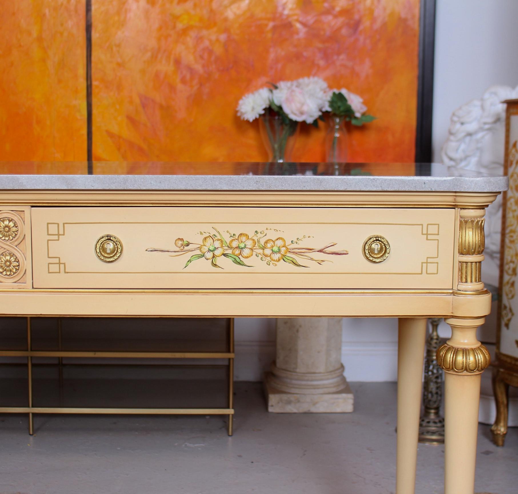 20th Century Italian Marble Hand Painted Sideboard or Console Table For Sale