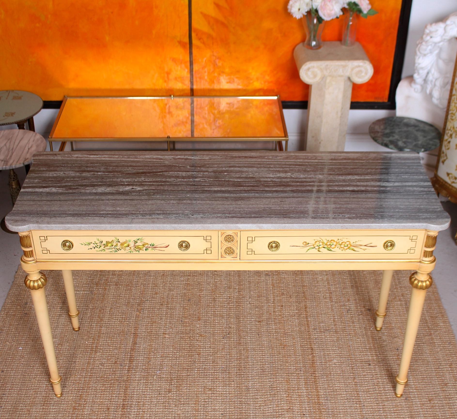 Italian Marble Hand Painted Sideboard or Console Table For Sale 1