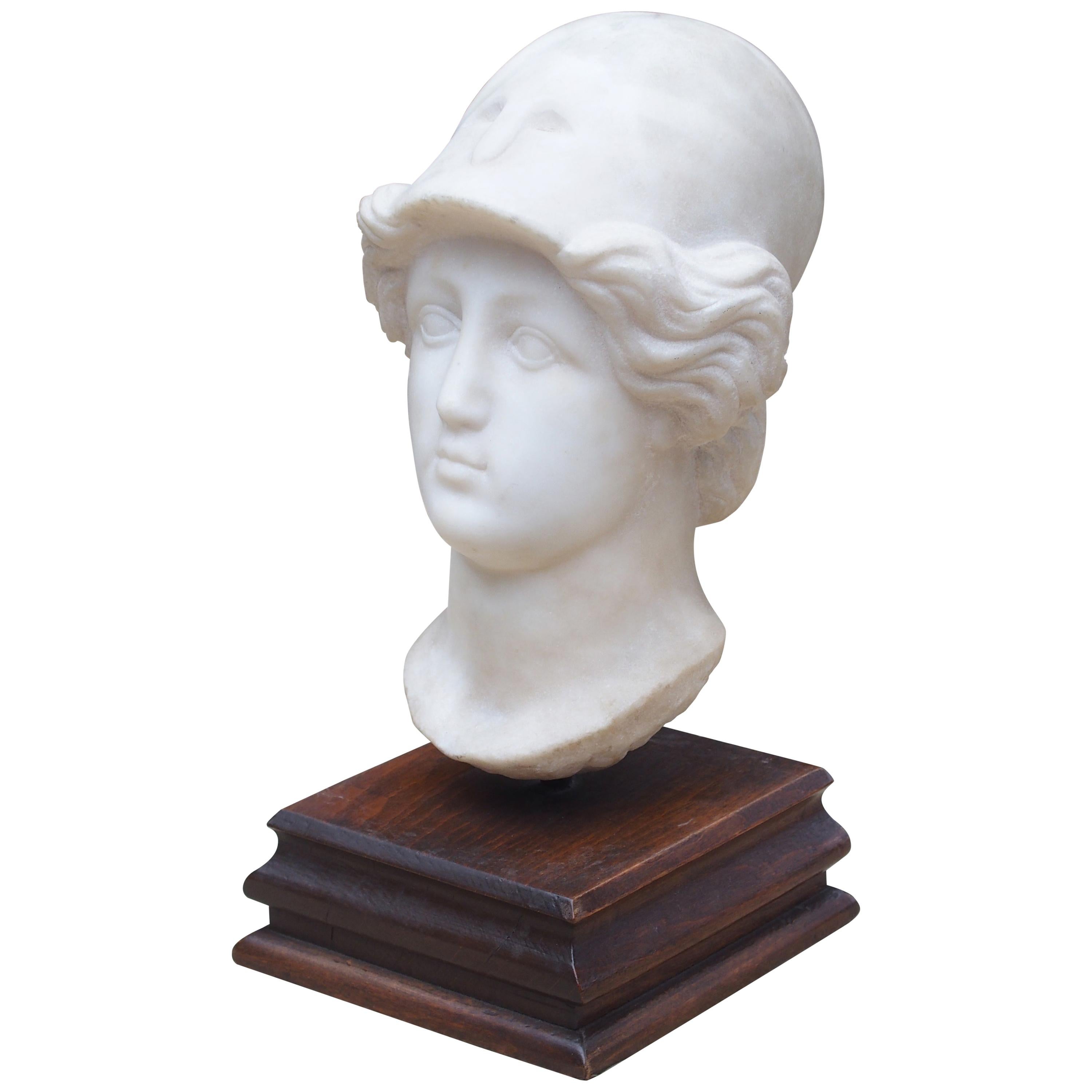 Italian Marble Head on Wooden Base, circa 1800 For Sale