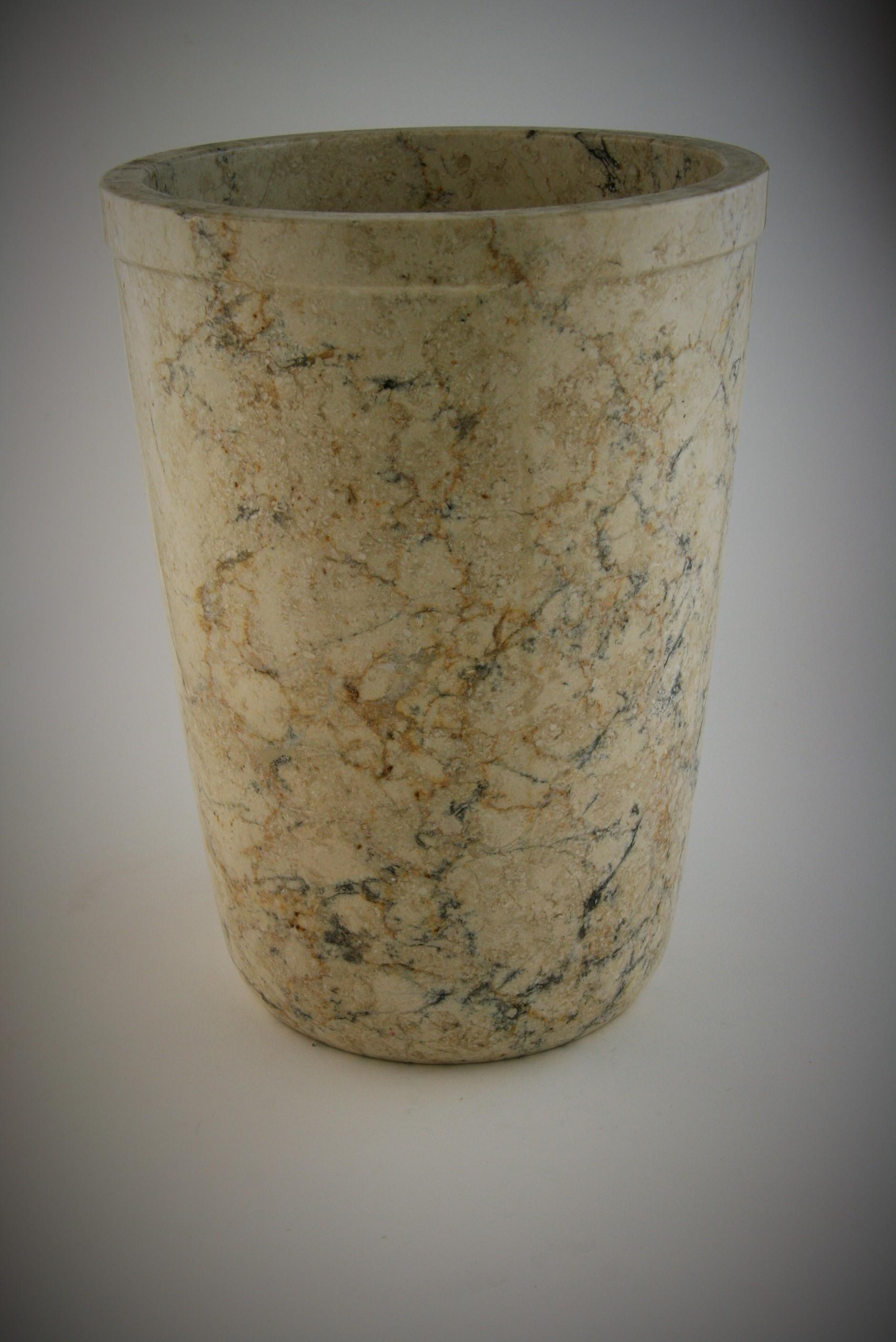 Breccia Marble Italian Marble Minimalist Tapered Vase/Wine Cooler For Sale
