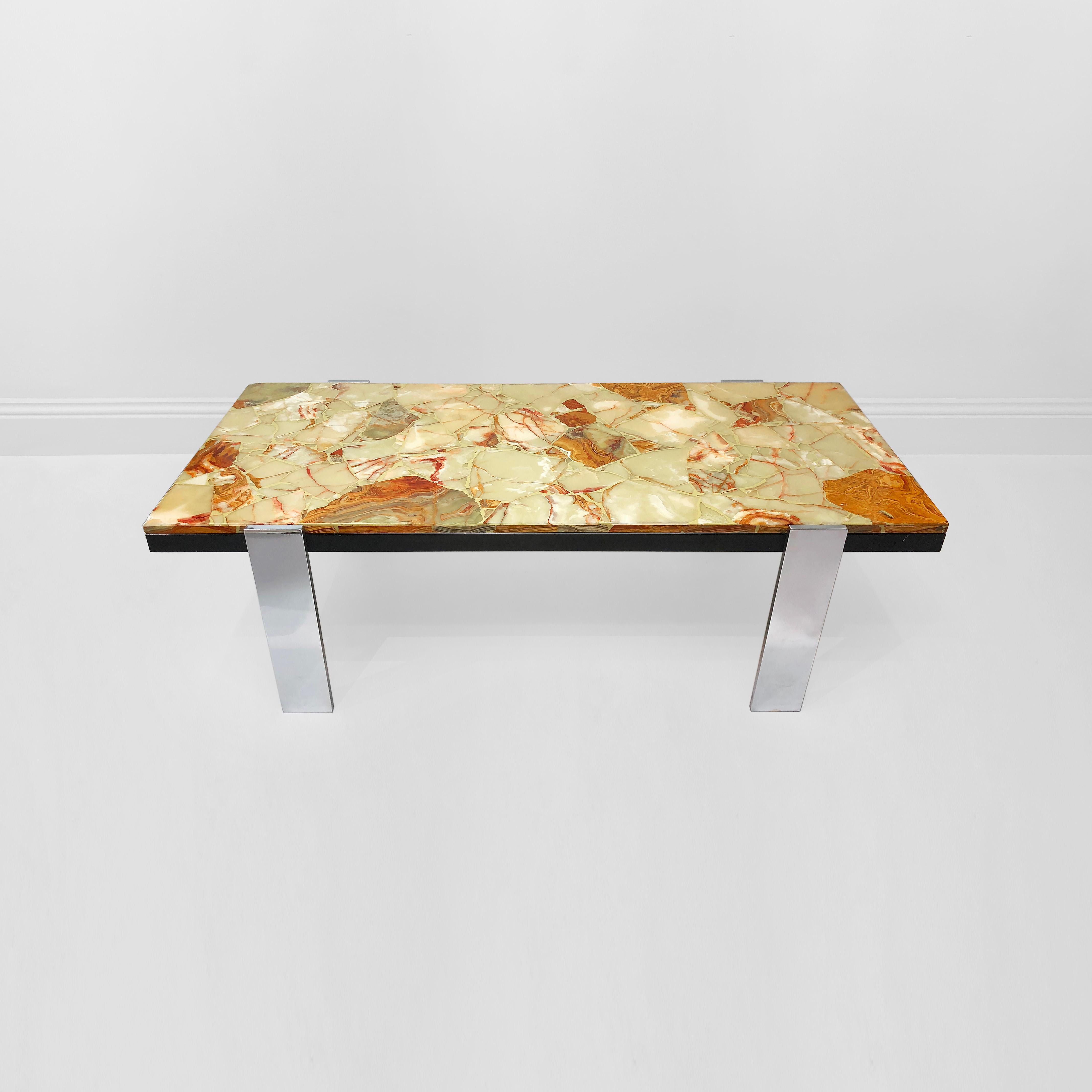 Late 20th Century Italian Marble Mosaic and Steel Coffee Table Hollywood Regency 1970s Midcentury