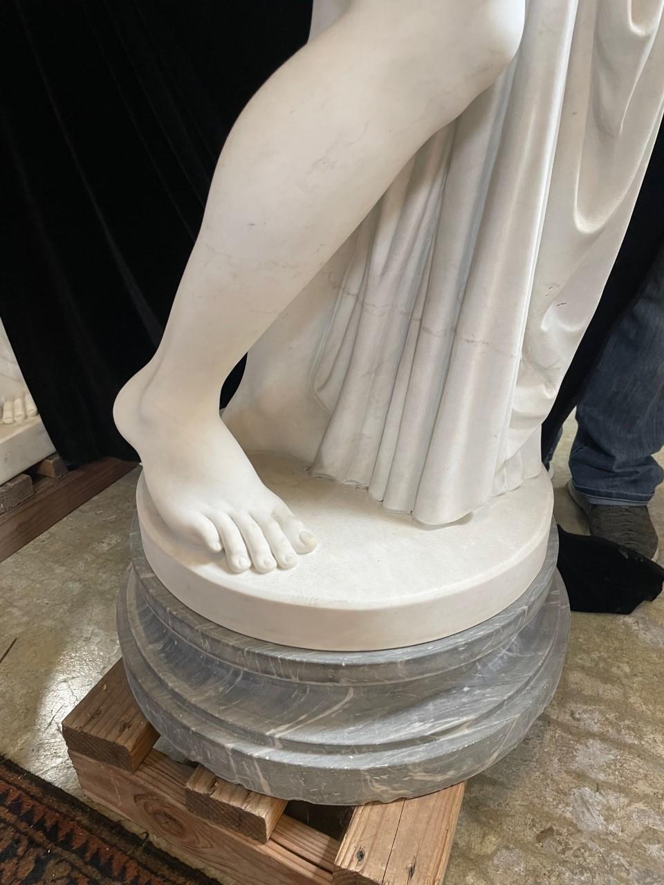 Italian  Marble Nude Figure Statue On A Grey Marble Base For Sale 5