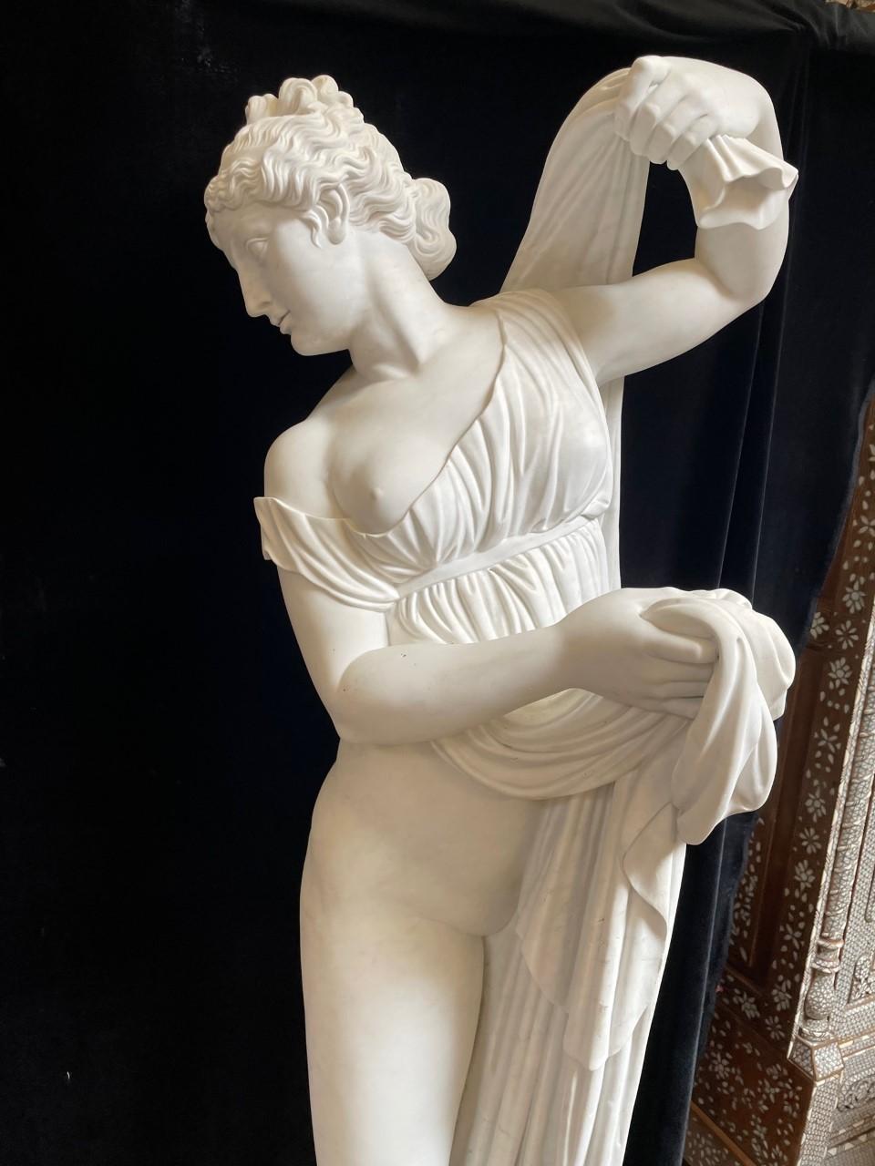 Italian  Marble Nude Figure Statue On A Grey Marble Base For Sale 8