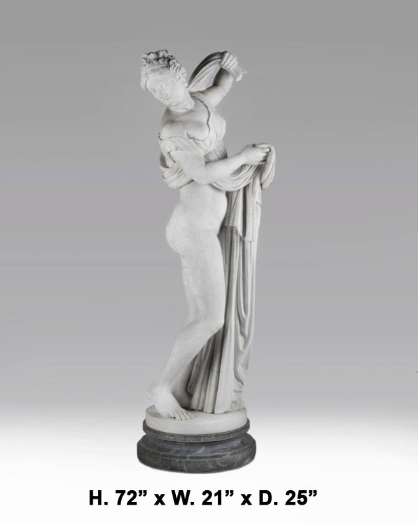 Italian  Marble Nude Figure Statue On A Grey Marble Base For Sale 9