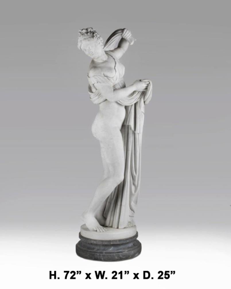 Neoclassical Italian  Marble Nude Figure Statue On A Grey Marble Base For Sale