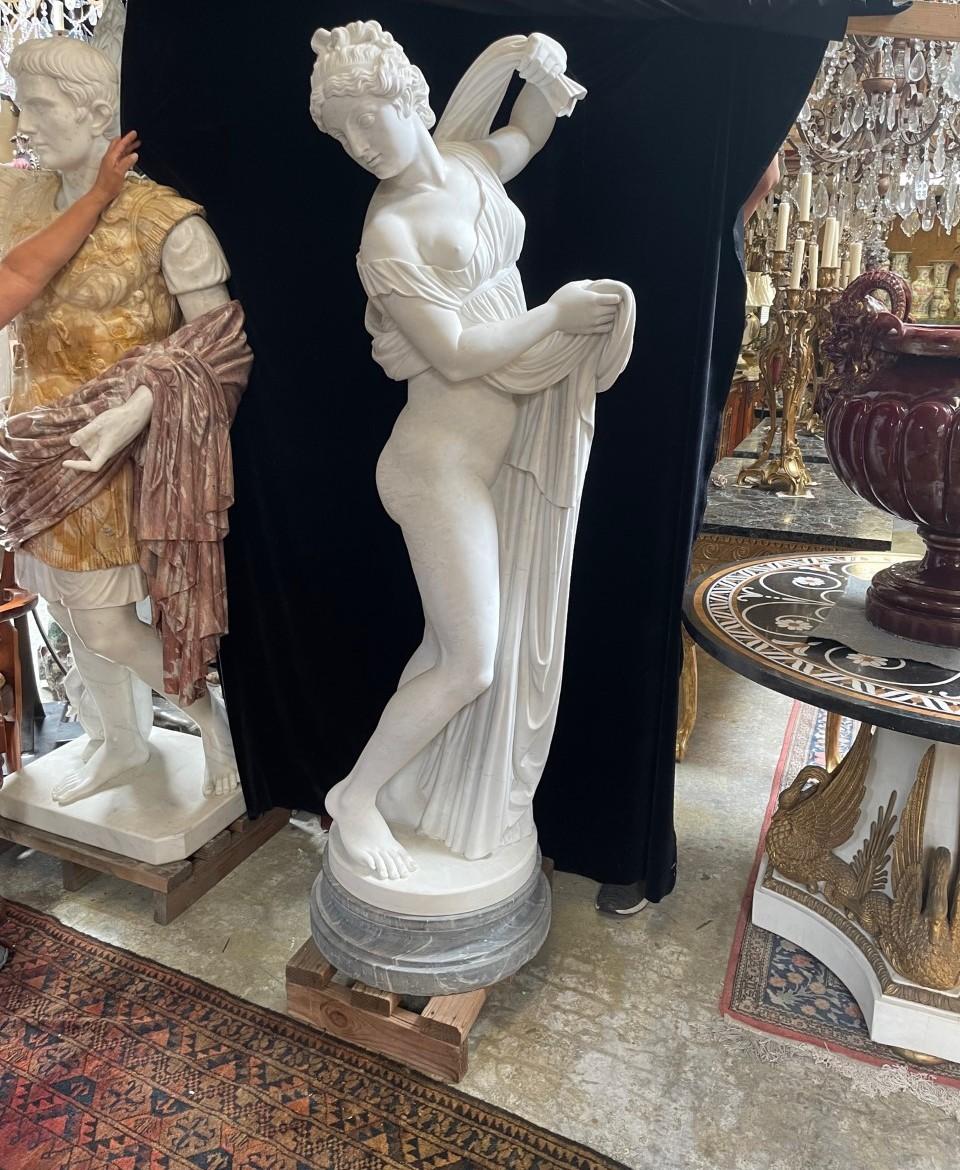 20th Century Italian  Marble Nude Figure Statue On A Grey Marble Base For Sale
