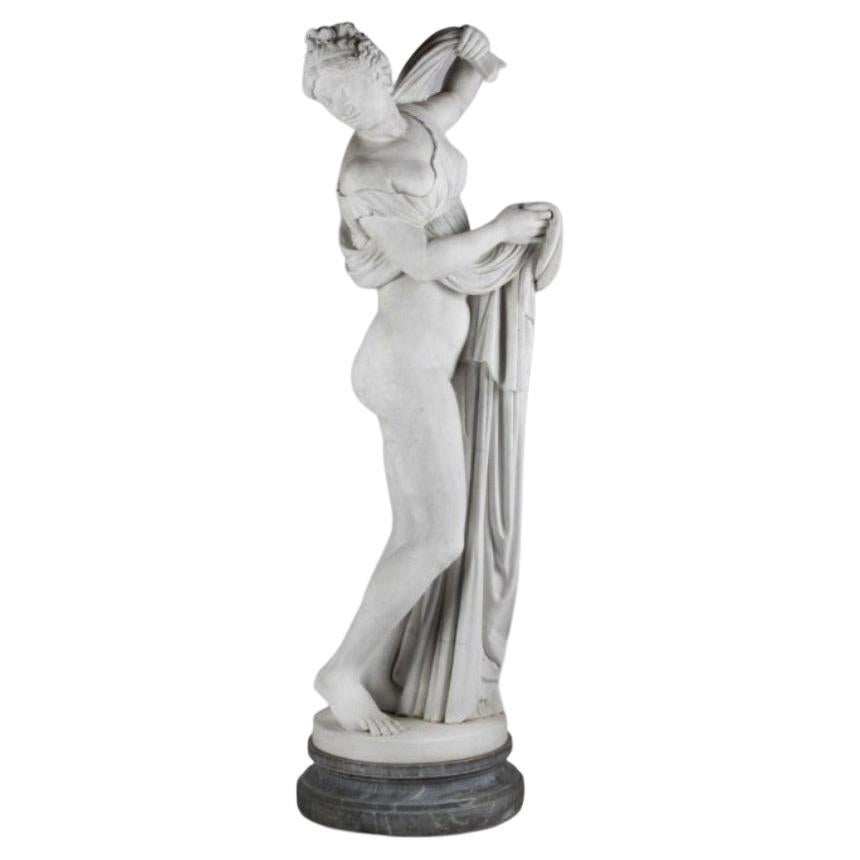 Italian  Marble Nude Figure Statue On A Grey Marble Base For Sale