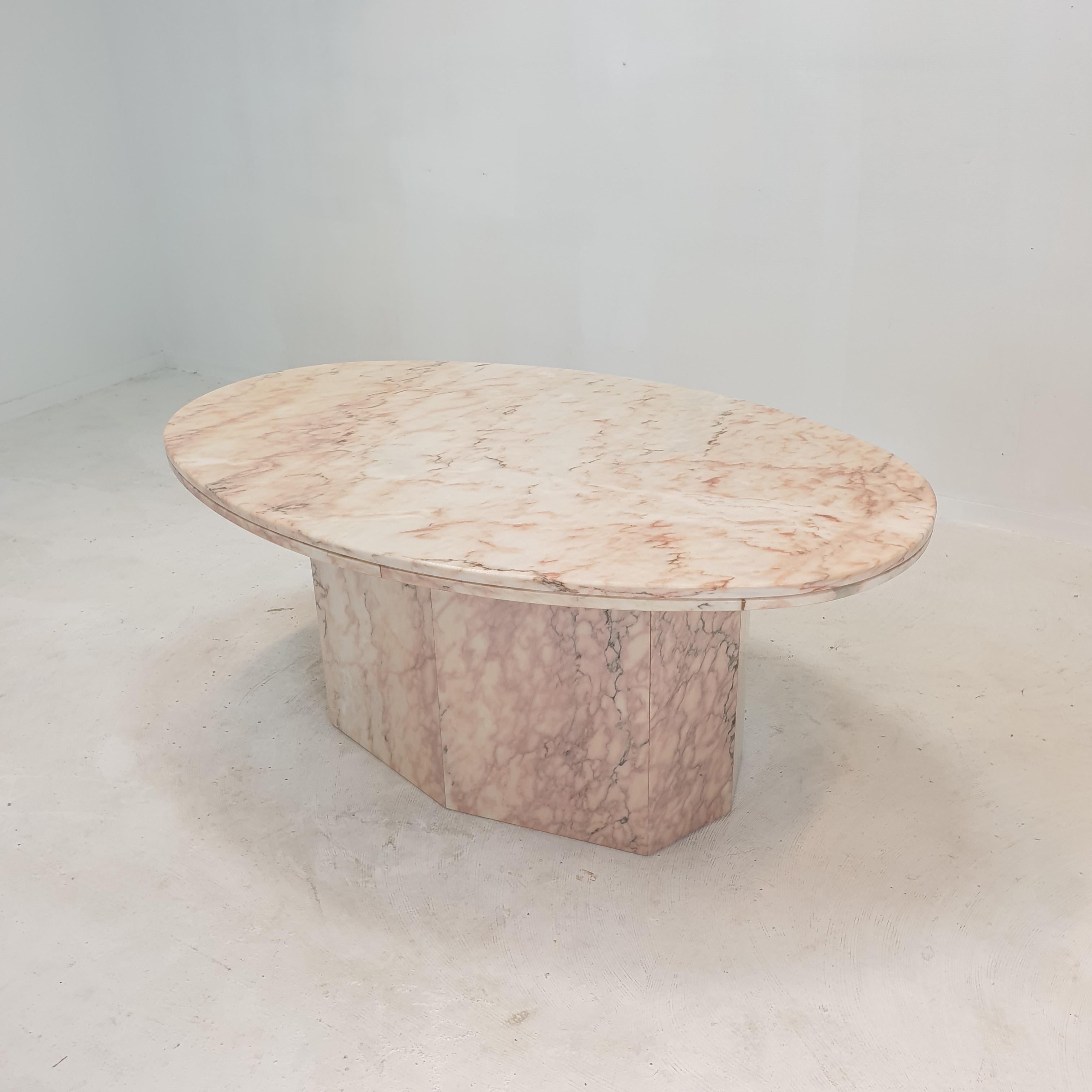 Hand-Crafted Italian Marble Oval Coffee Table, 1970's For Sale