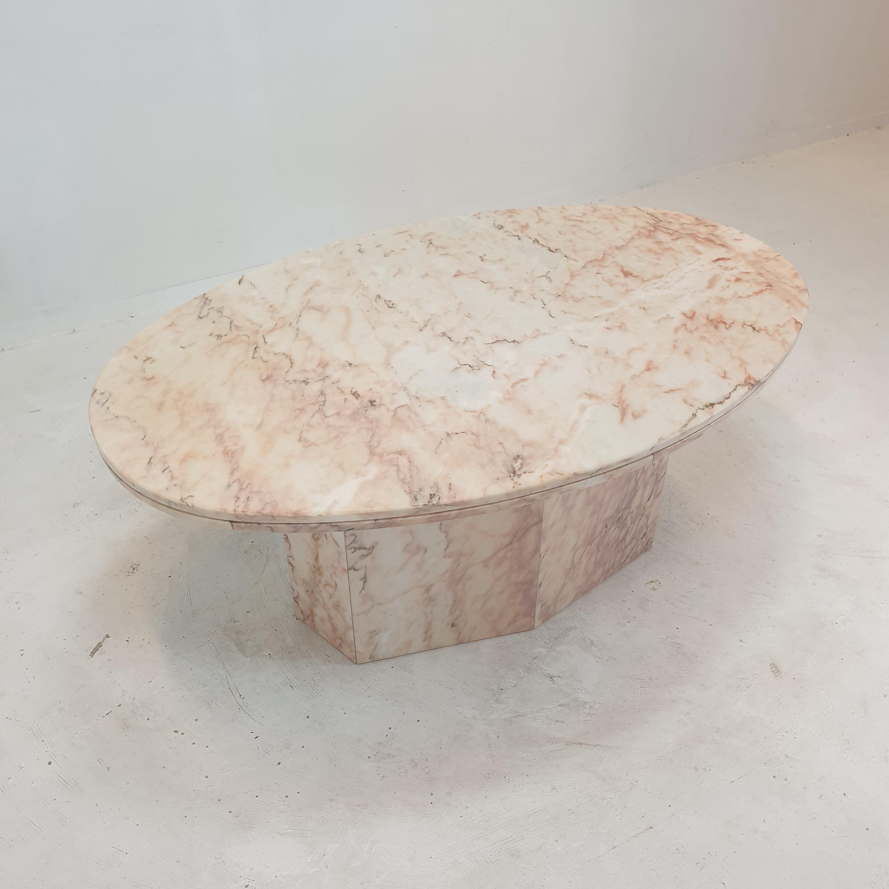 Late 20th Century Italian Marble Oval Coffee Table, 1970's For Sale