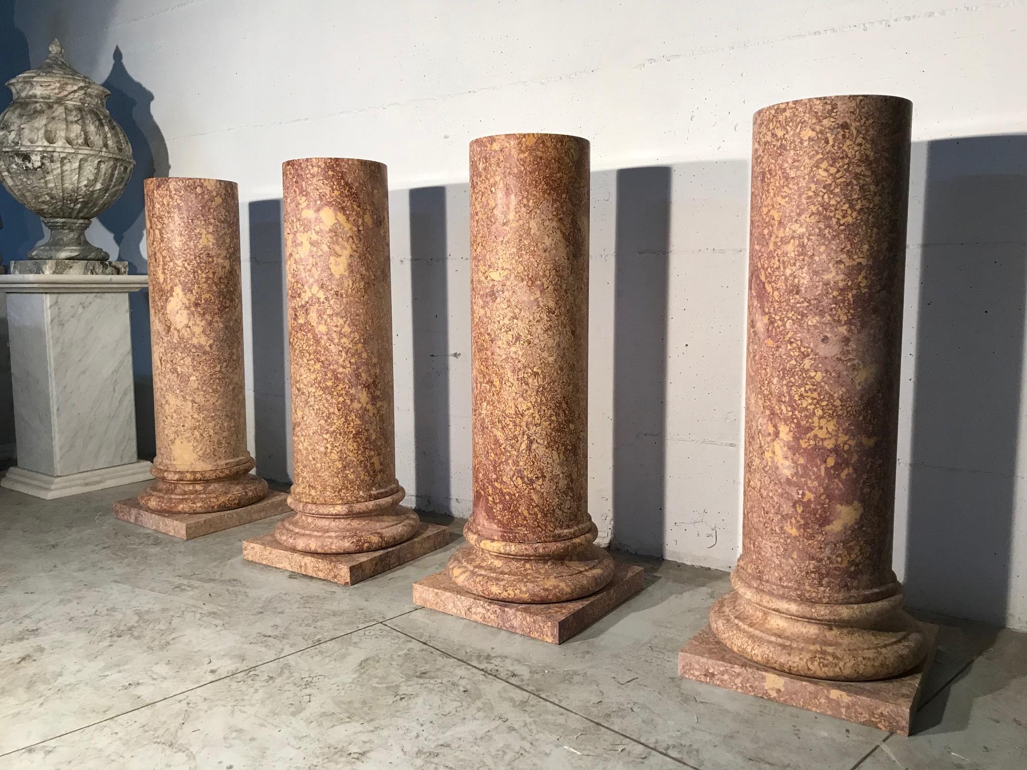 Carved Italian Marble Pedestal Classical Roman Style in Broccatello Specimen Marble For Sale