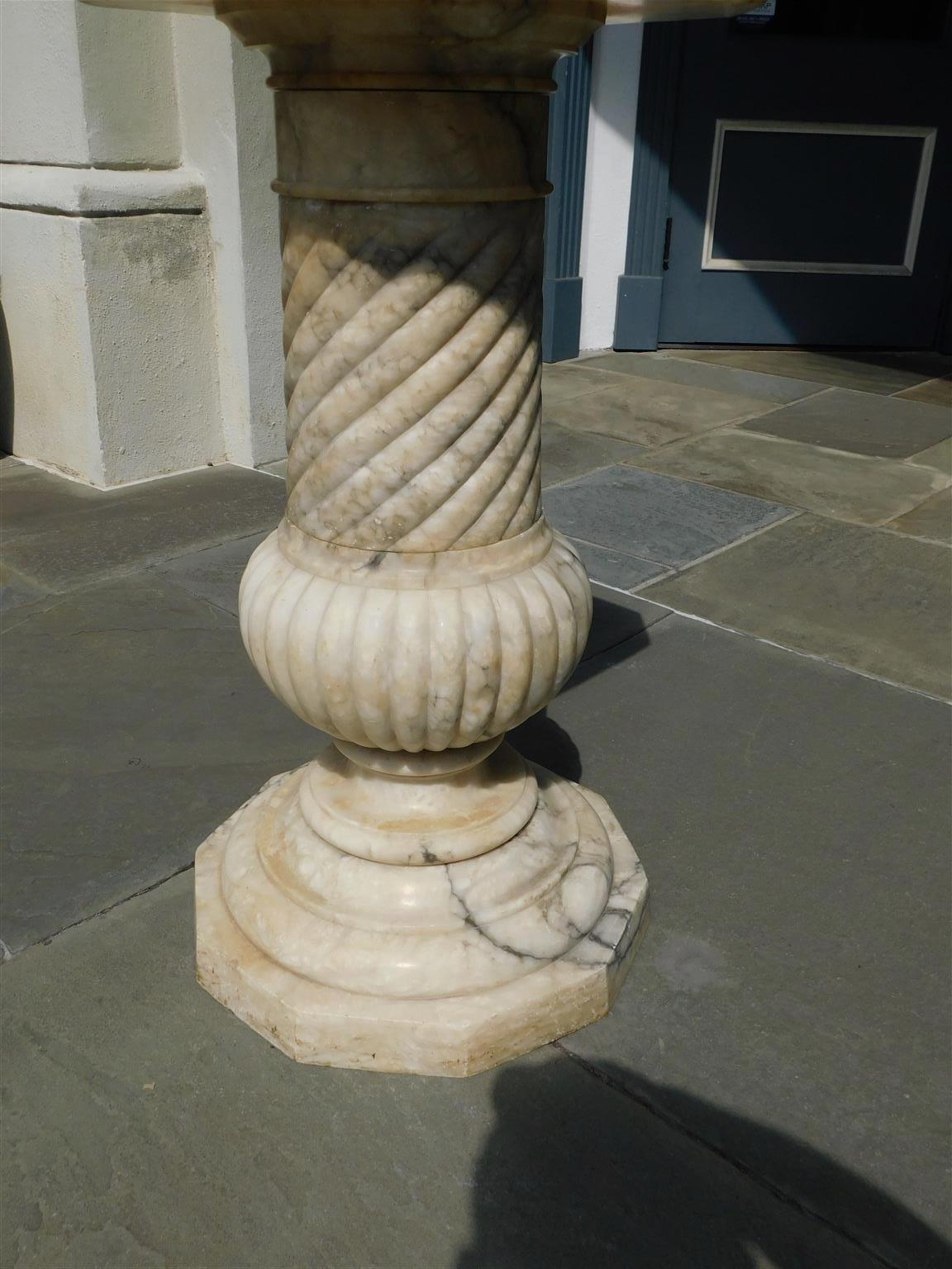 Italian Marble Pedestal with a Fluted & Spiral Column on Octagonal Base C. 1840 1