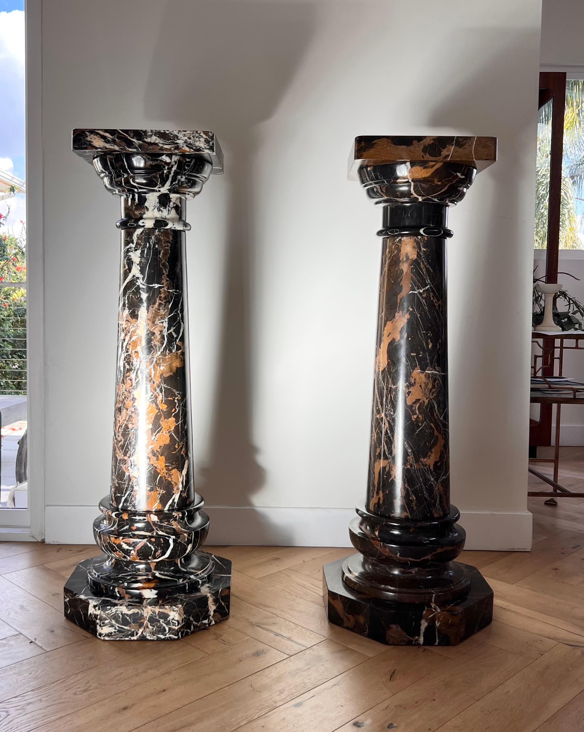 Neoclassical Monumental Italian Marble Pedestals, Pair, Late 20th Century
