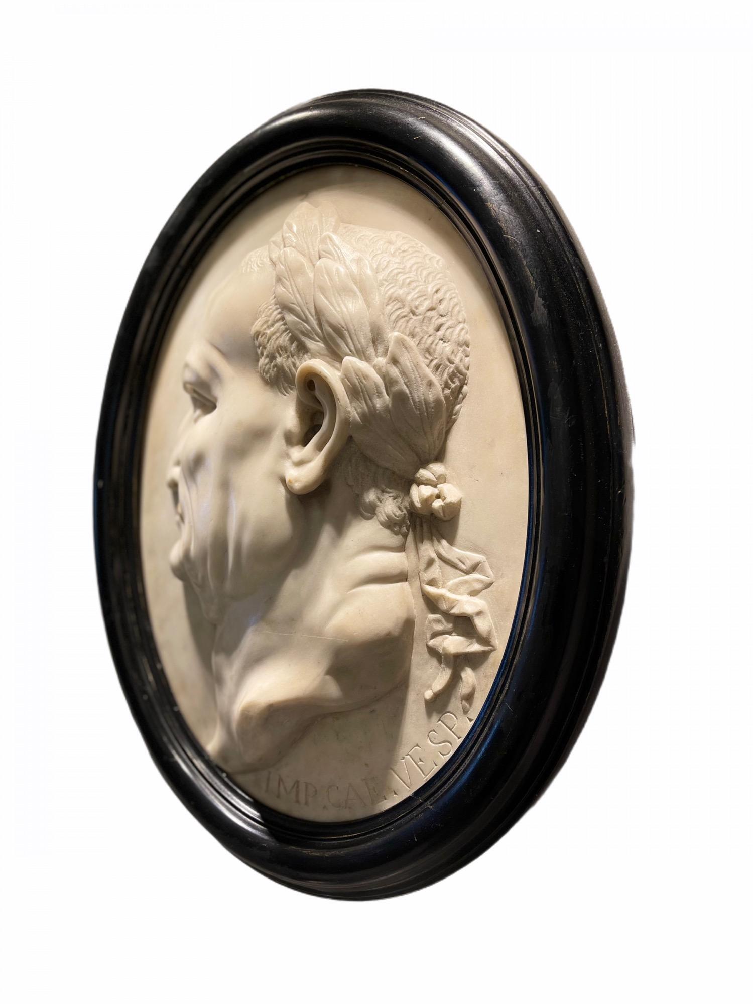 Carved Italian Marble Profile Plaque of Roman Emperor Ceasar Vespasianus, Late 18th C For Sale