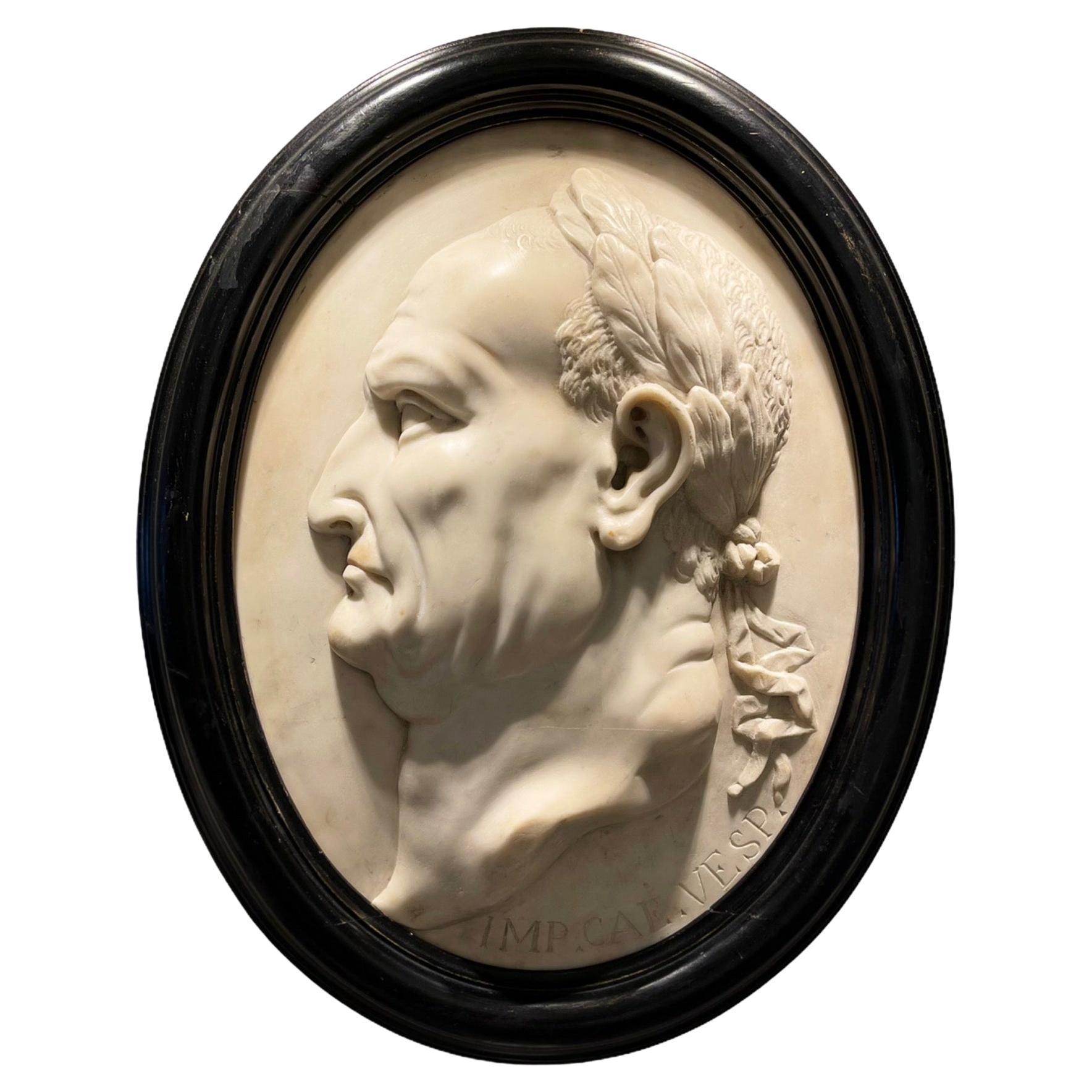 Italian Marble Profile Plaque of Roman Emperor Ceasar Vespasianus, Late 18th C