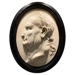 Antique Italian Marble Profile Plaque of Roman Emperor Ceasar Vespasianus, Late 18th C