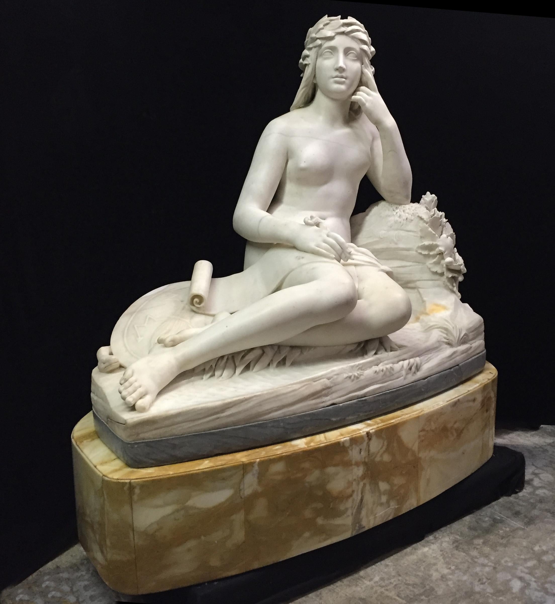 19th Century Italian Marble Reclining Nude Life Size Maiden, Signed Rinaldo Rinaldi