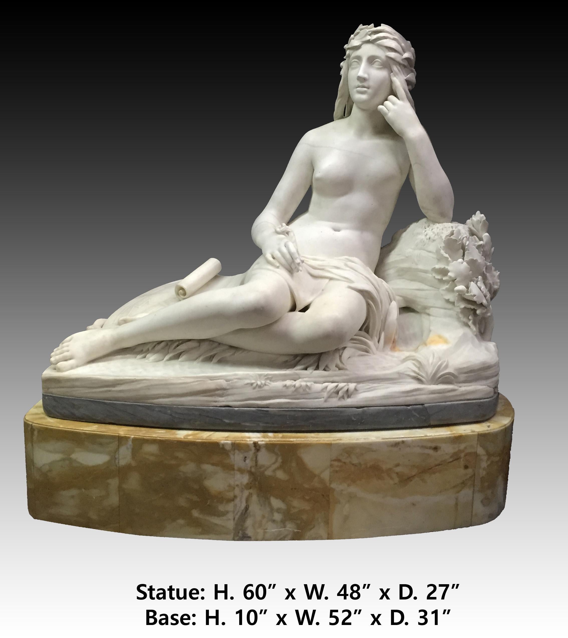 Hand-Crafted Italian Marble Reclining Nude Life Size Maiden, Signed Rinaldo Rinaldi