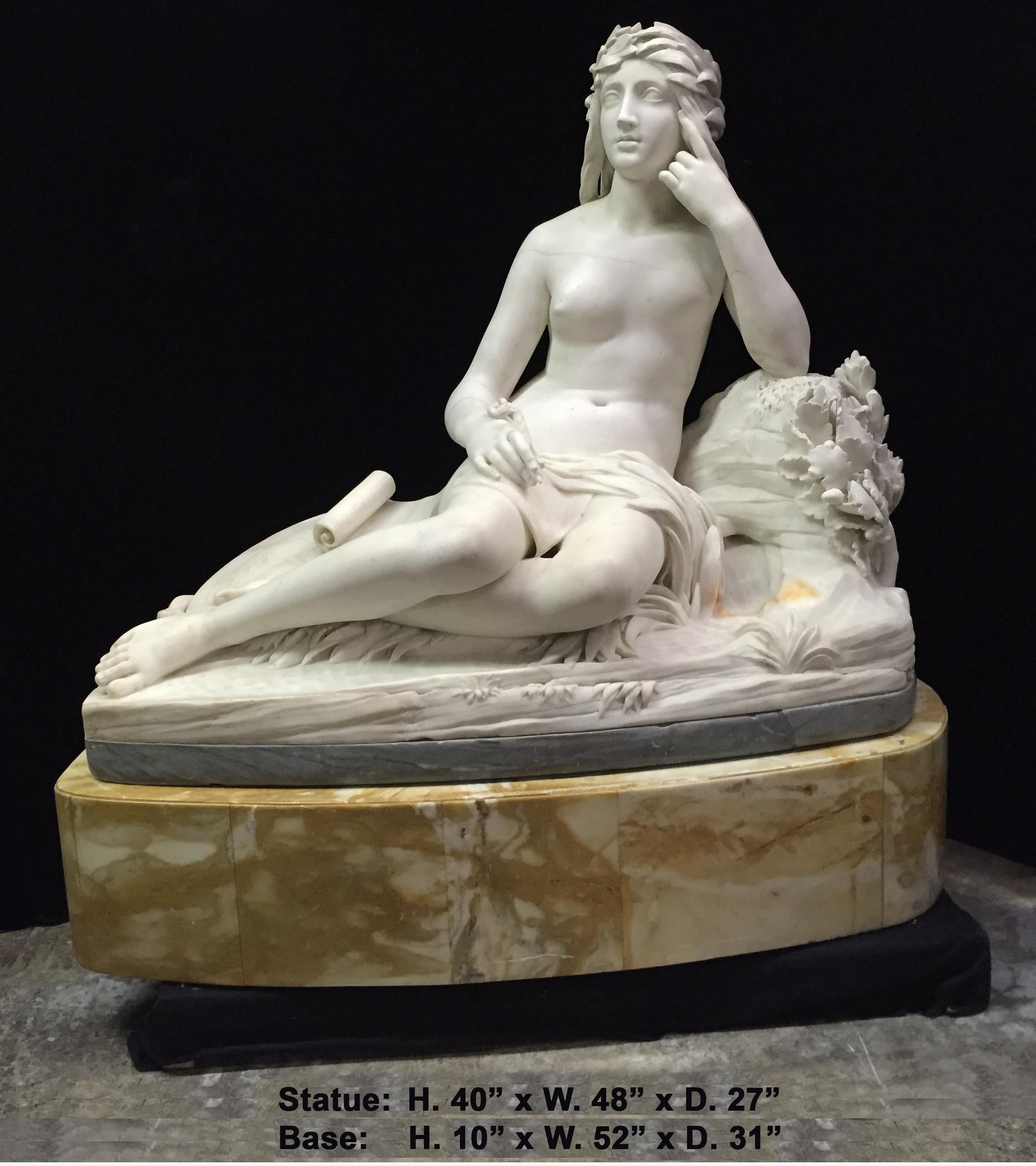 Italian Marble Reclining Nude Life Size Maiden, Signed Rinaldo Rinaldi 1