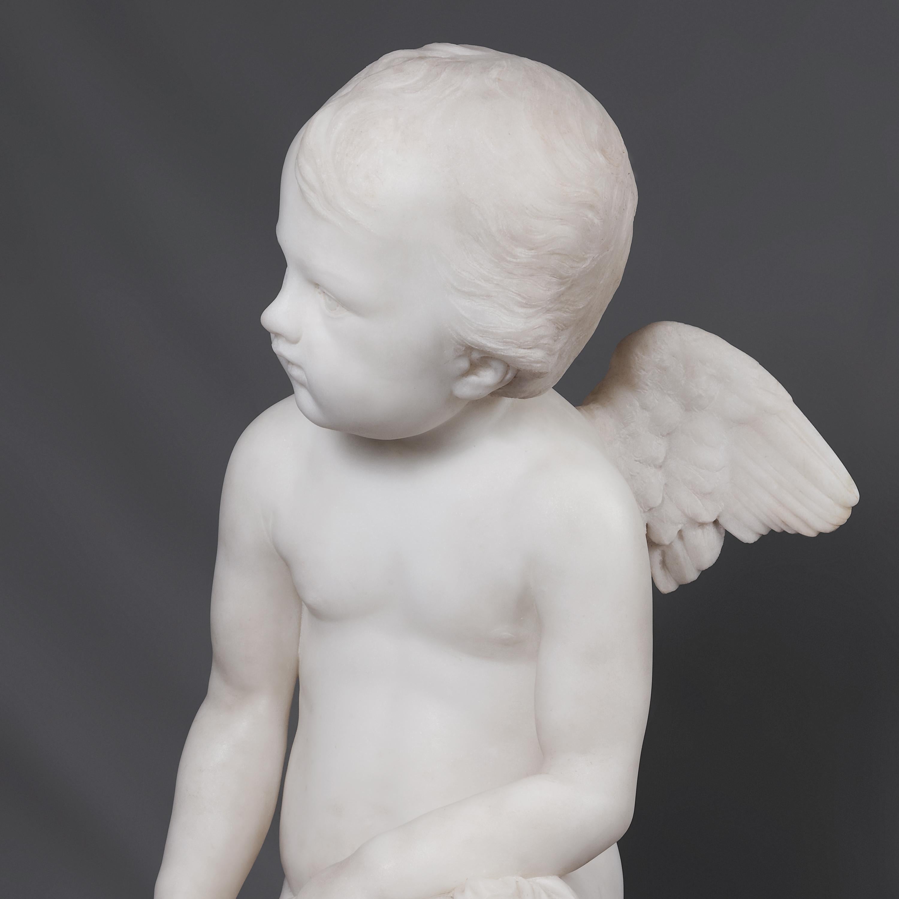 19th Century Italian Marble Sculpture of a Cherub Forging Love by  Pio Fedi For Sale