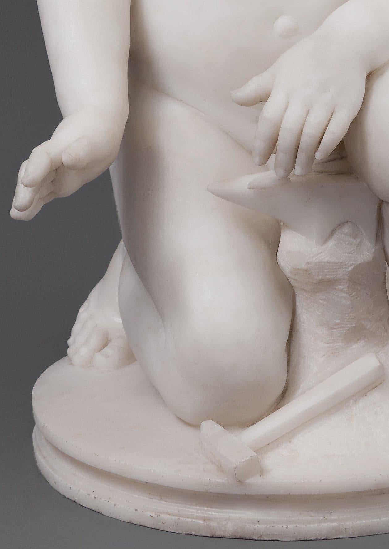 Italian Marble Sculpture of a Cherub Forging Love by  Pio Fedi For Sale 4