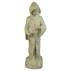 Italian Marble Sculpture of a Robed Child  Holding Two Fishes, Late 19th Century