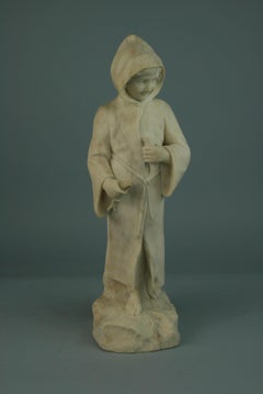 Italian Marble Sculpture of a Robed Child  Holding Two Fishes, Late 19th Century