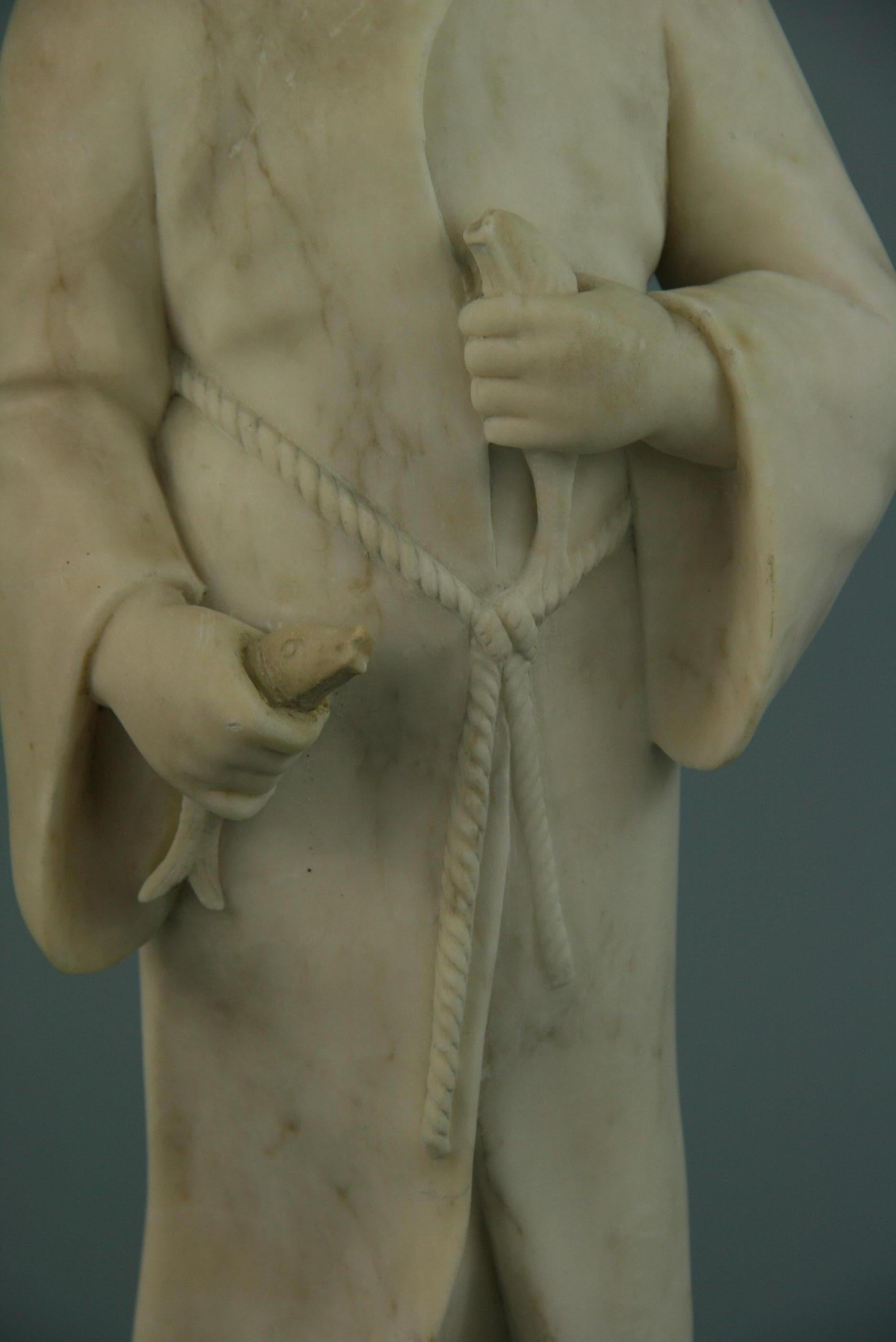 Italian Marble Sculpture of a Robed Child  Holding Two Fishes, Late 19th Century For Sale 1