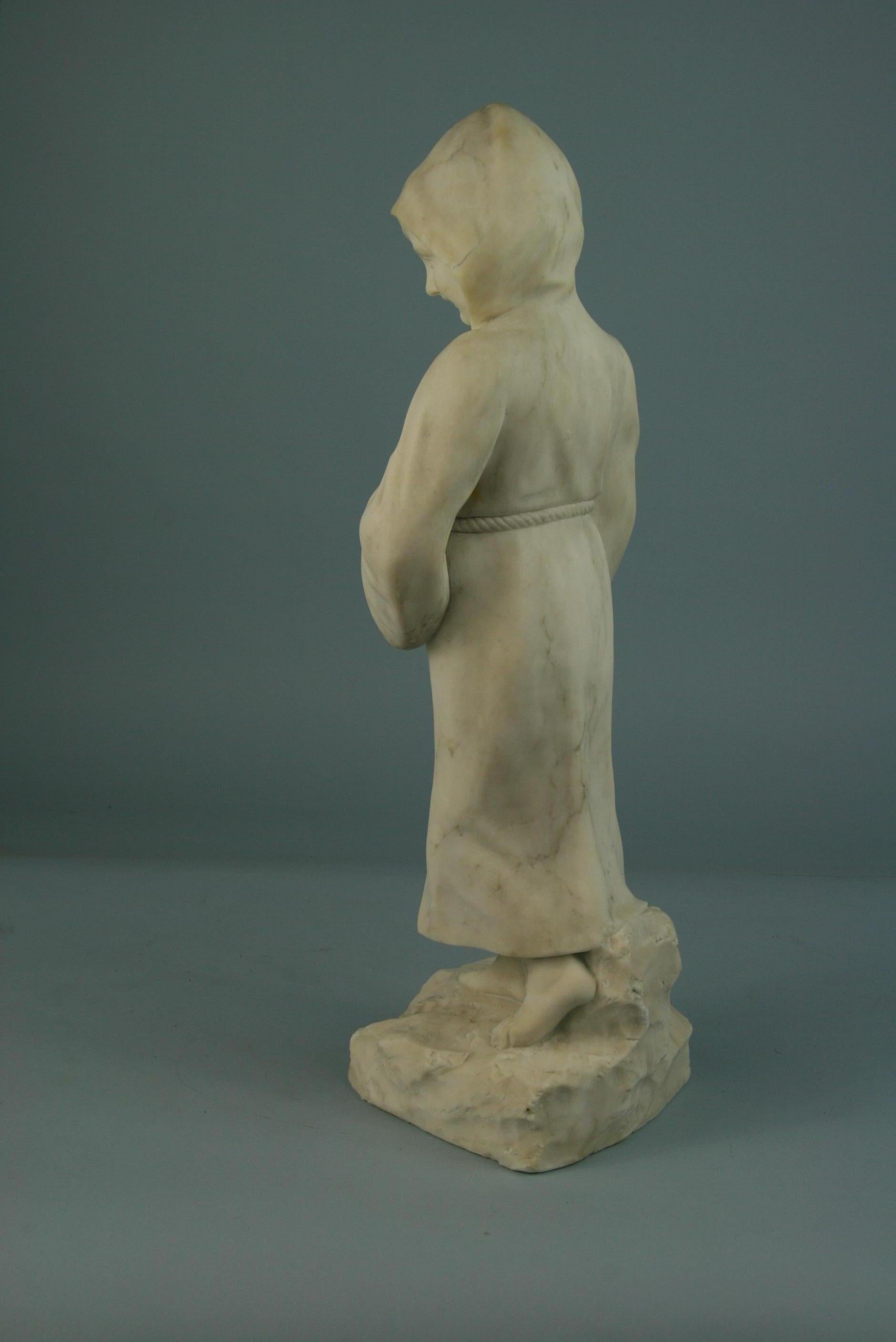 Italian Marble Sculpture of a Robed Child  Holding Two Fishes, Late 19th Century For Sale 4