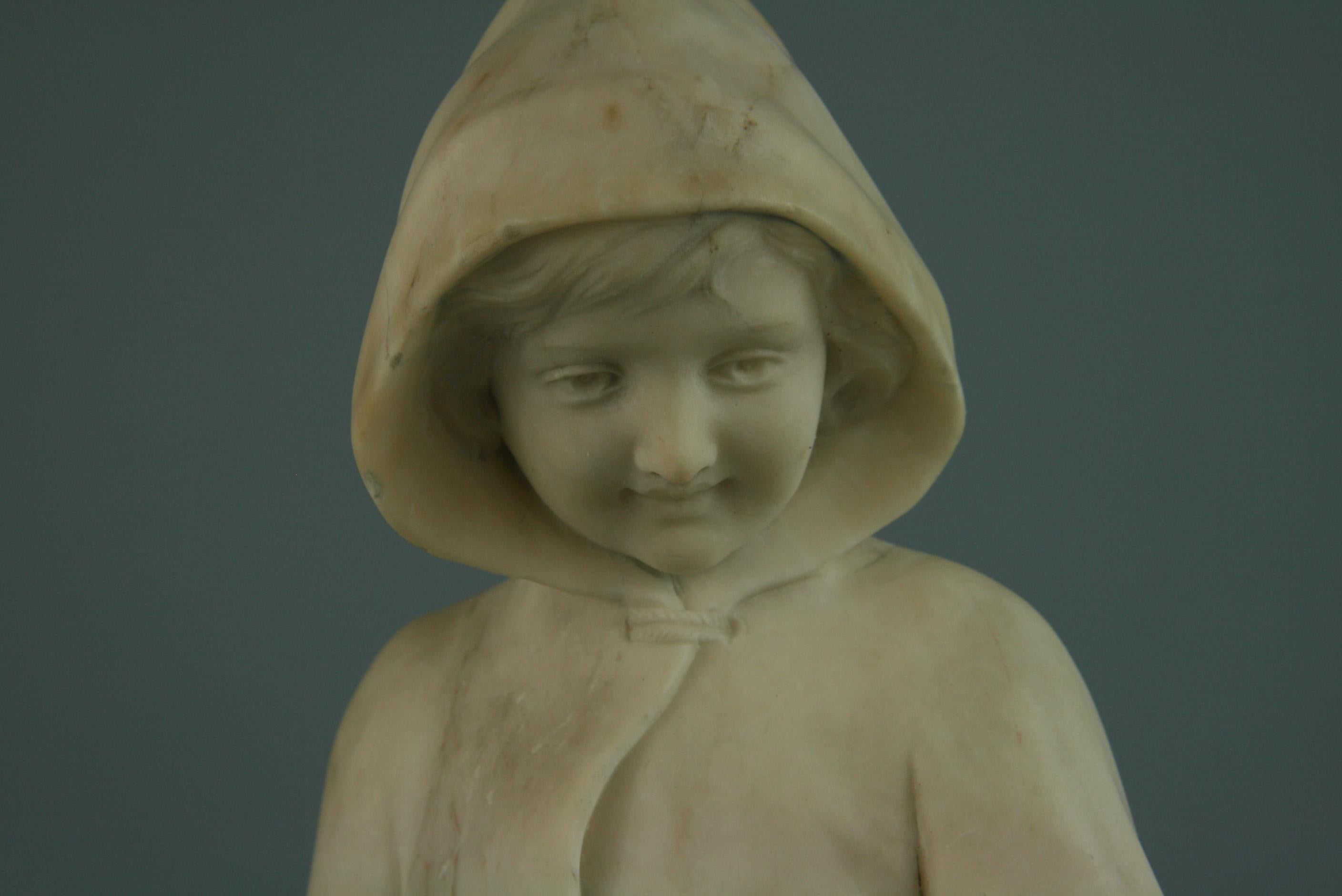 Italian Marble Sculpture of a Robed Child  Holding Two Fishes, Late 19th Century For Sale 5