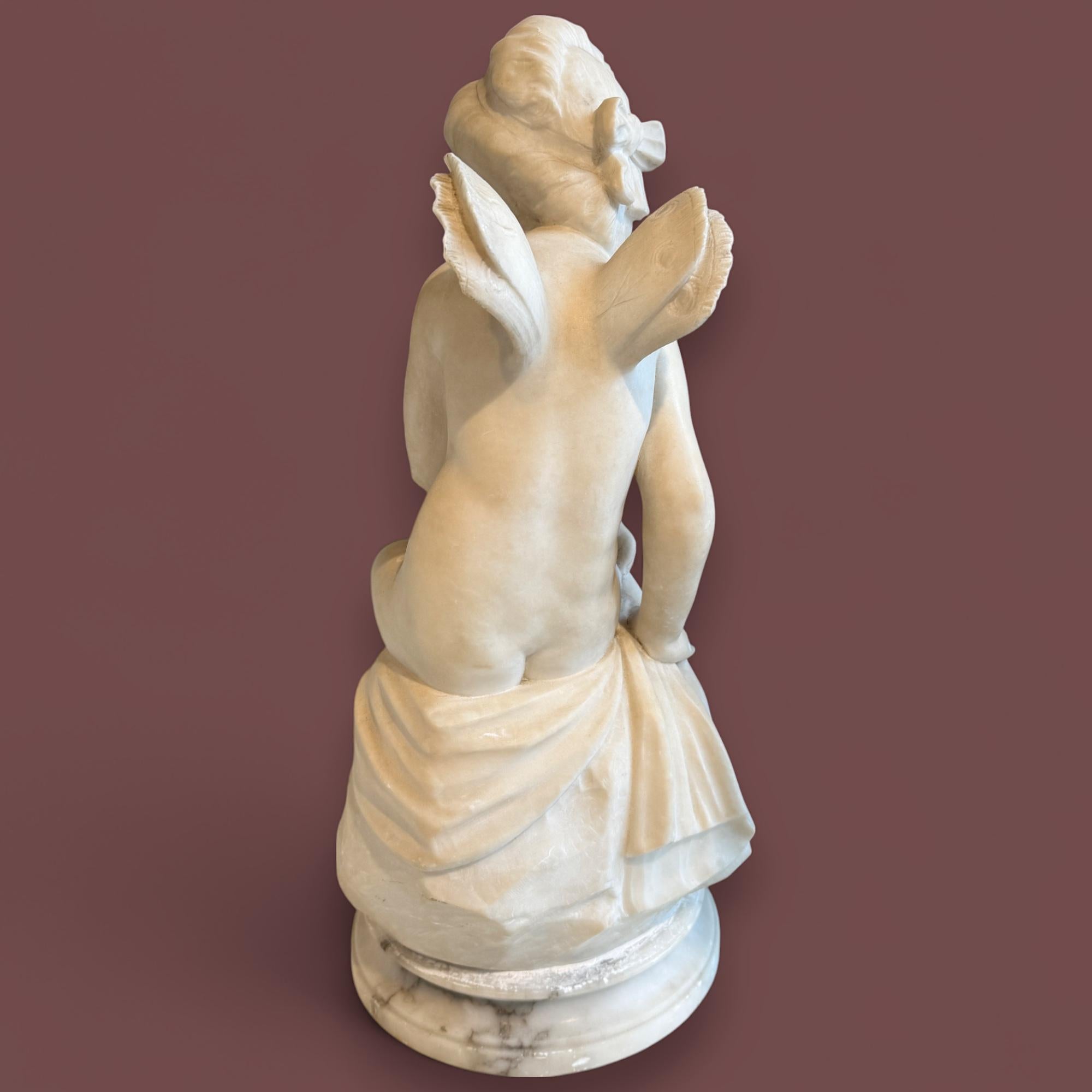 Italian Marble Sculpture of a Seated Winged Figure, 19th Century For Sale 6