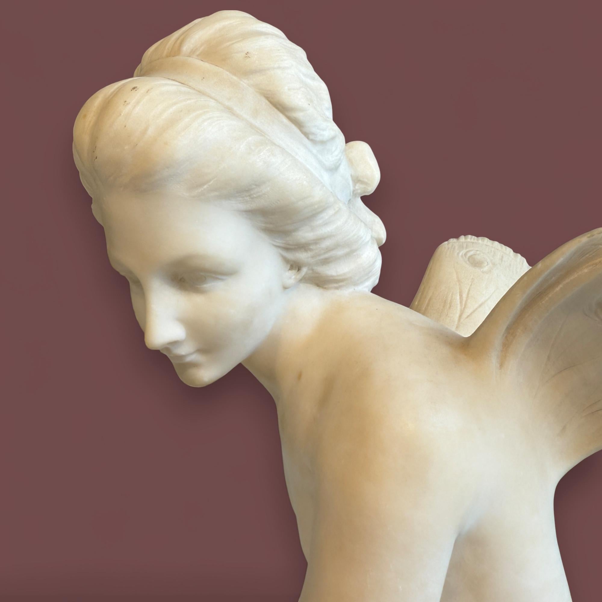 Italian Marble Sculpture of a Seated Winged Figure, 19th Century For Sale 8