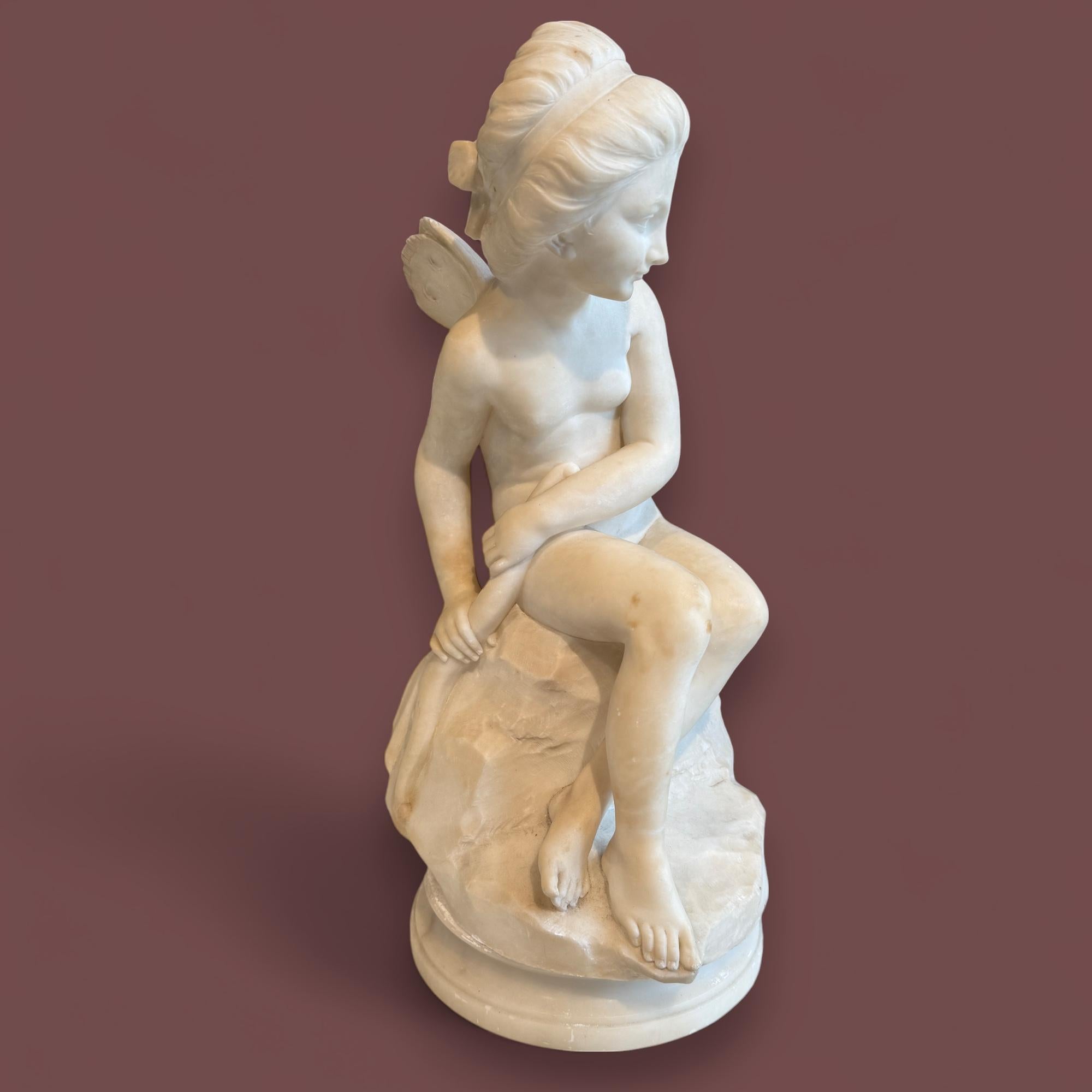 Italian Marble Sculpture of a Seated Winged Figure, 19th Century For Sale 9