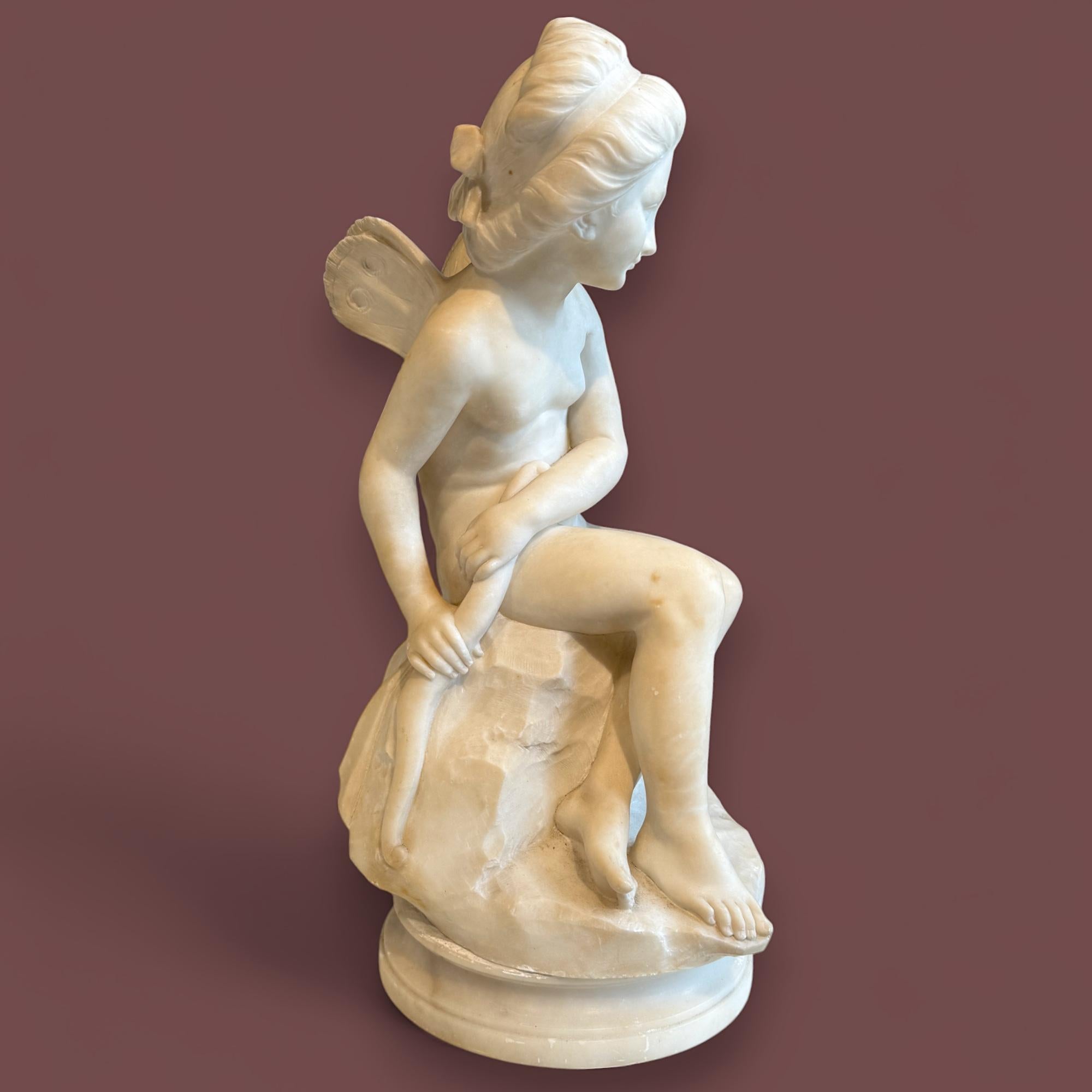 Italian Marble Sculpture of a Seated Winged Figure, 19th Century For Sale 1